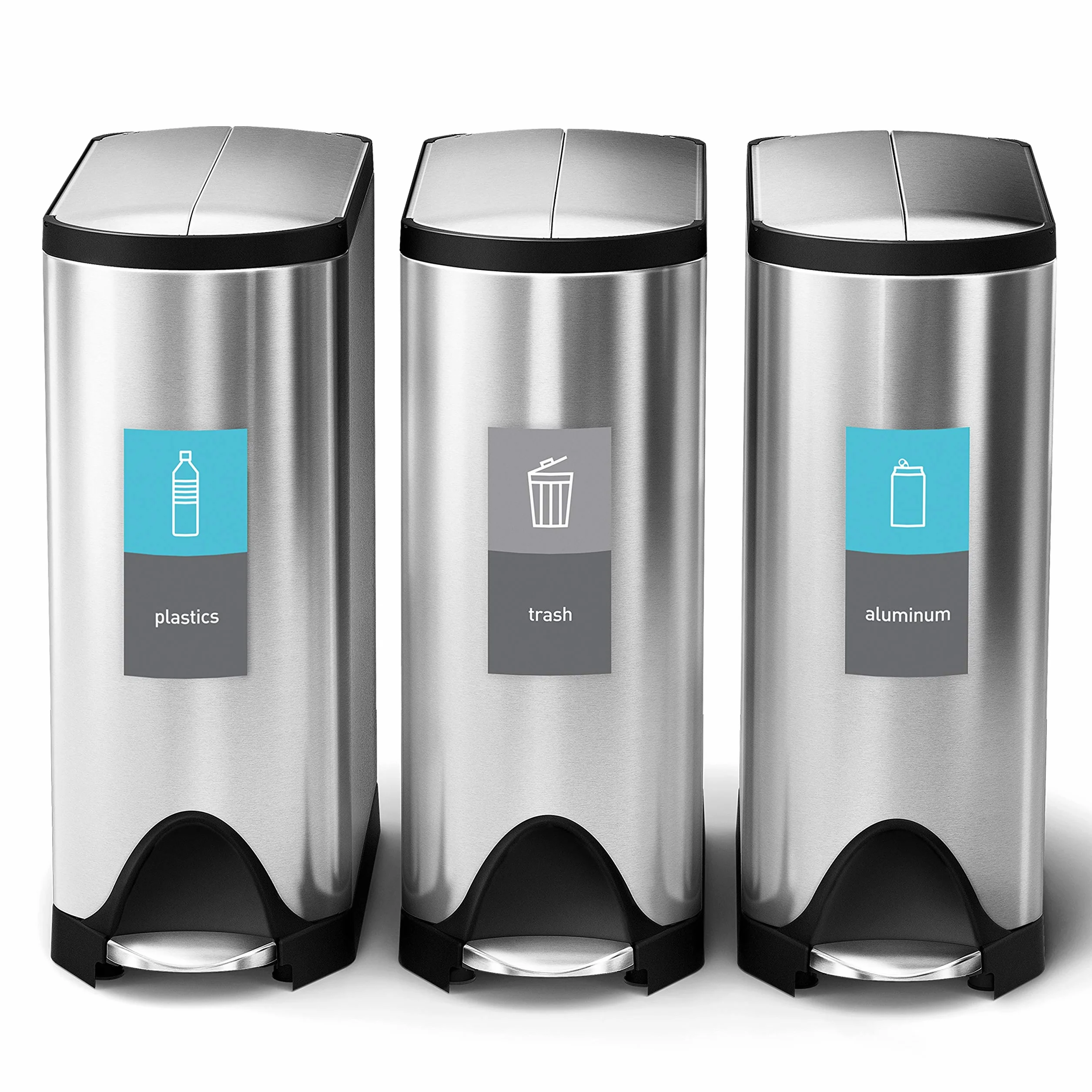 Simplehuman CW2017 poubelle de recyclage papillon étroite 40 litres acier inoxydable brossé Argenté