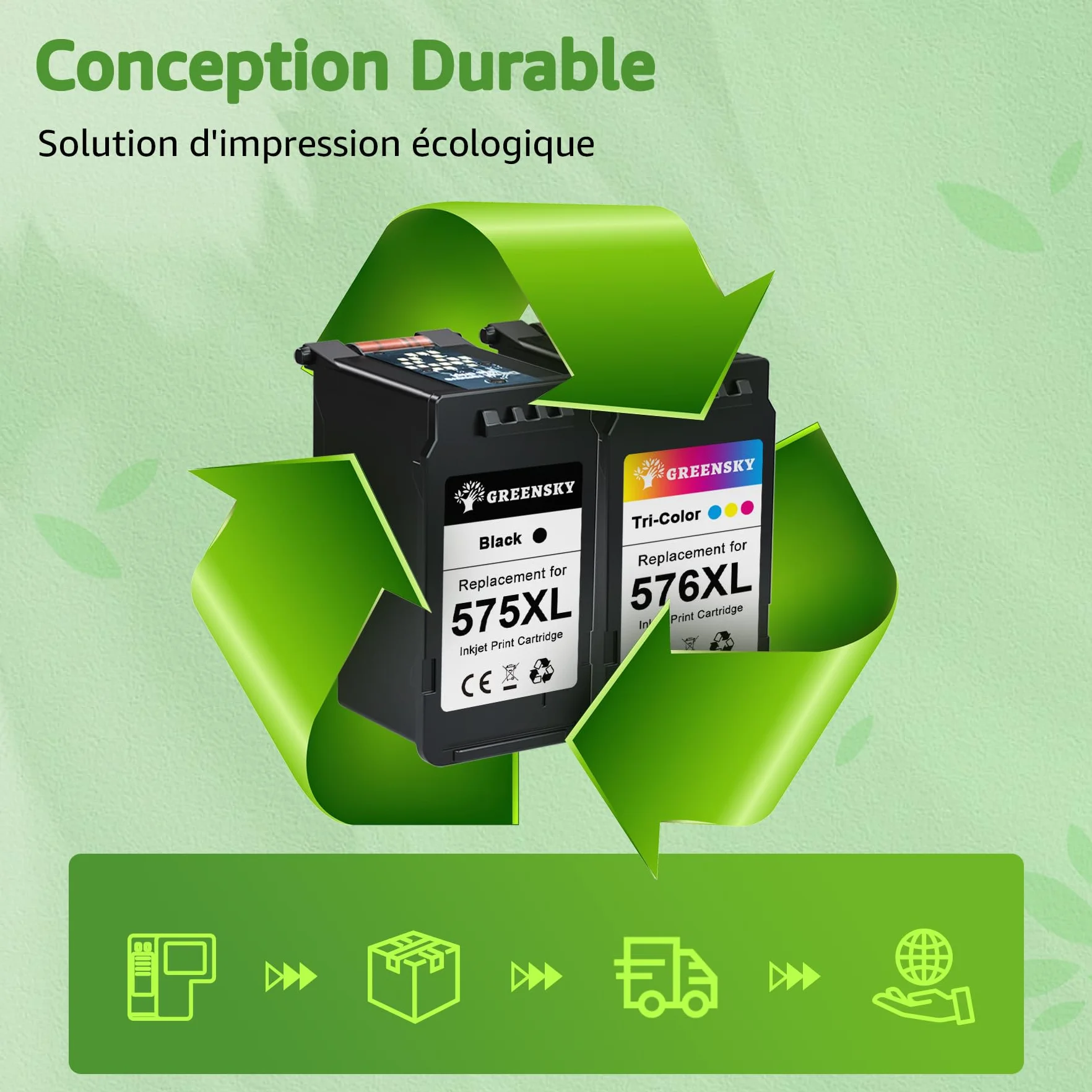 Cartouches d'encre GREENSKY PG-575XL CL-576XL Remplacement pour Canon 575 576 Noir Couleur