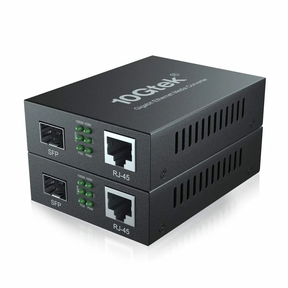 [2 Pack] Gigabit Ethernet Media Converter, Open SFP Slot, 10/100/1000M RJ45 to 1000M SFP, with a European Power Supply