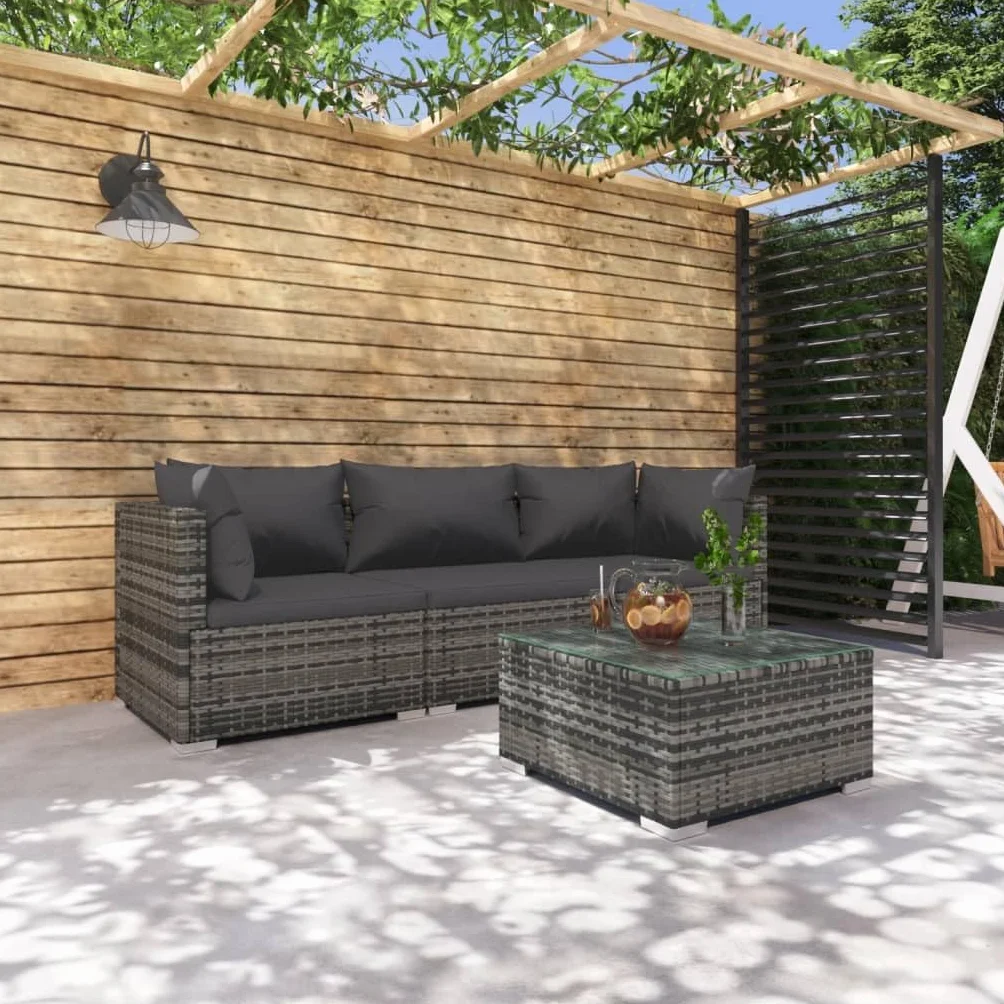 Salon de Jardin 4 pcs Résine Tressée Gris Meubles de Jardin décontractés