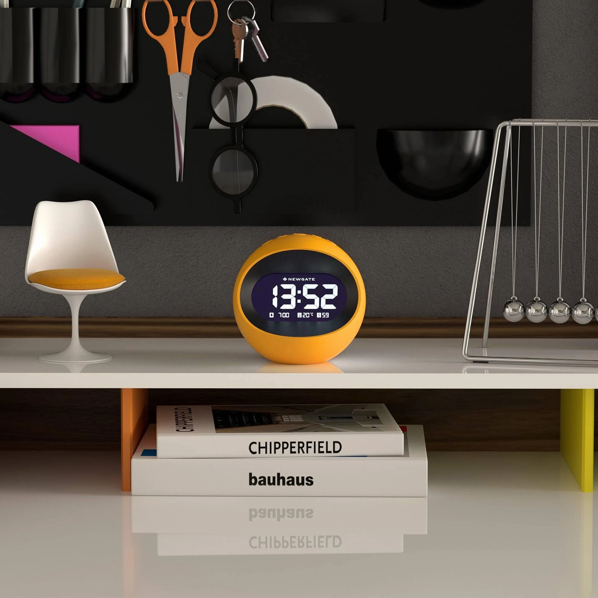 NEWGATE® Centre of The Earth réveil | Horloge LCD numérique rétro Ronde | Jaune | Idéal pour Chevet, Bureau ou étagère | Accessoire rétro pour Chambre à Coucher et Bureau