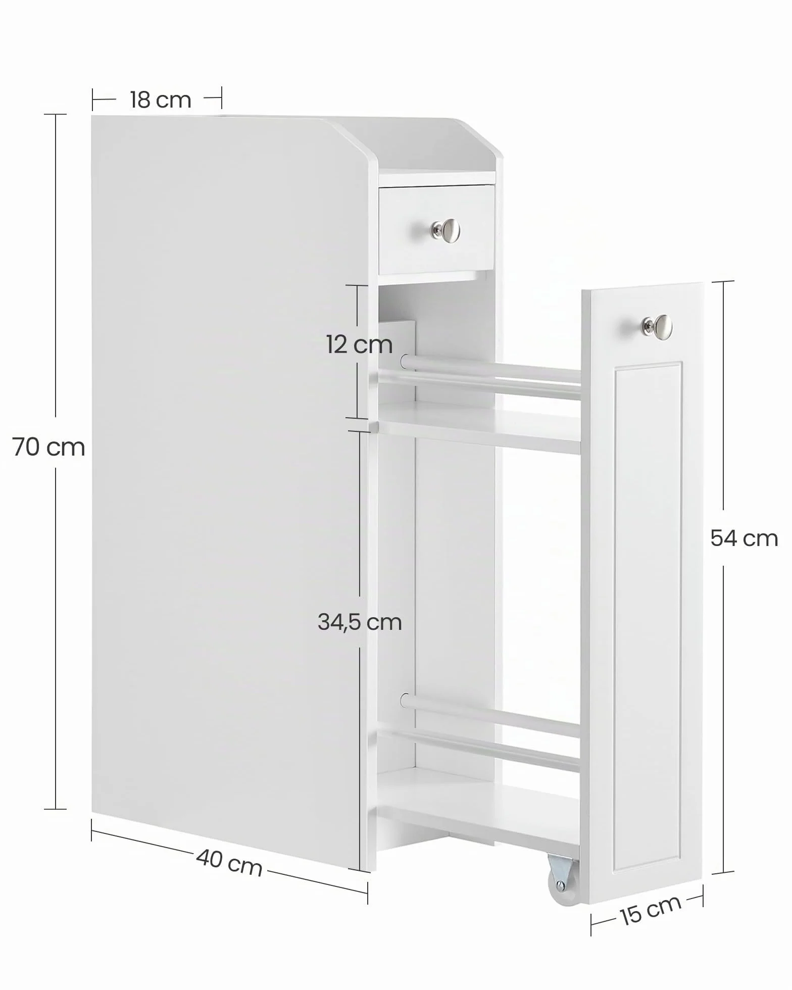 VASAGLE Petit Meuble de Salle de Bains, Placard Étroit, Petit Meuble de Rangement pour Papier Toilette, Armoire de Toilette avec Tiroir, Commode sur Pieds, pour Petits Espaces, Blanc BBC847P31