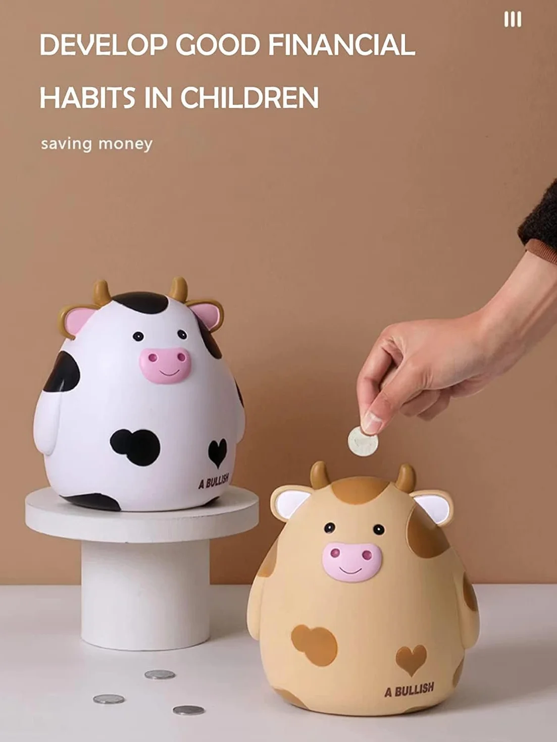 Tirelire Vache pour Enfants Incassable Cadeau Créatif Anniversaire Naissance Noël Blanc