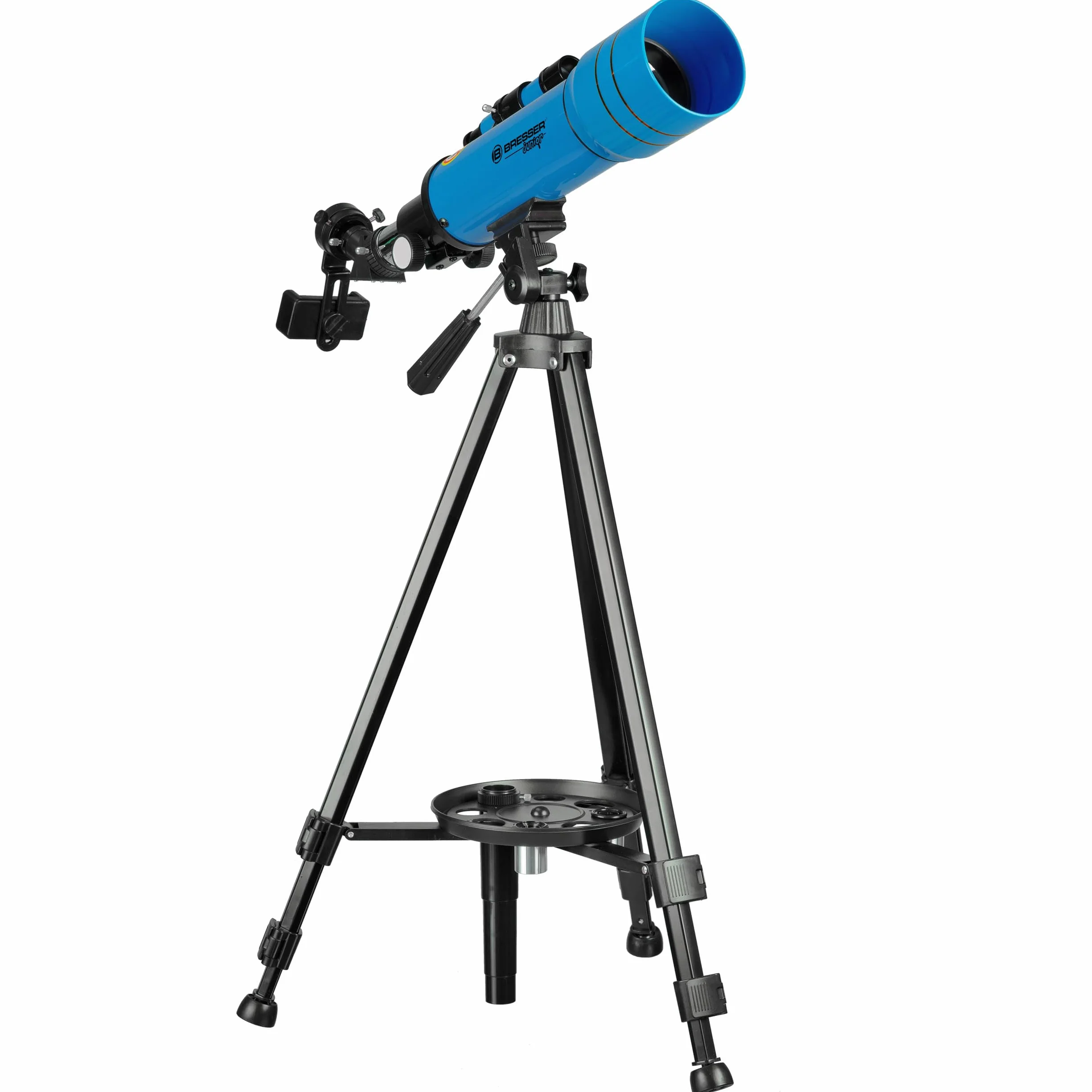 Bresser Junior teleskop dziecięcy 70/400 dla dzieci od 8 lat, astronomia, dla początkujących, teleskop z plecakiem, akcesoriami i uchwytem na smartfon, obserwacja nocnego nieba, niebieski