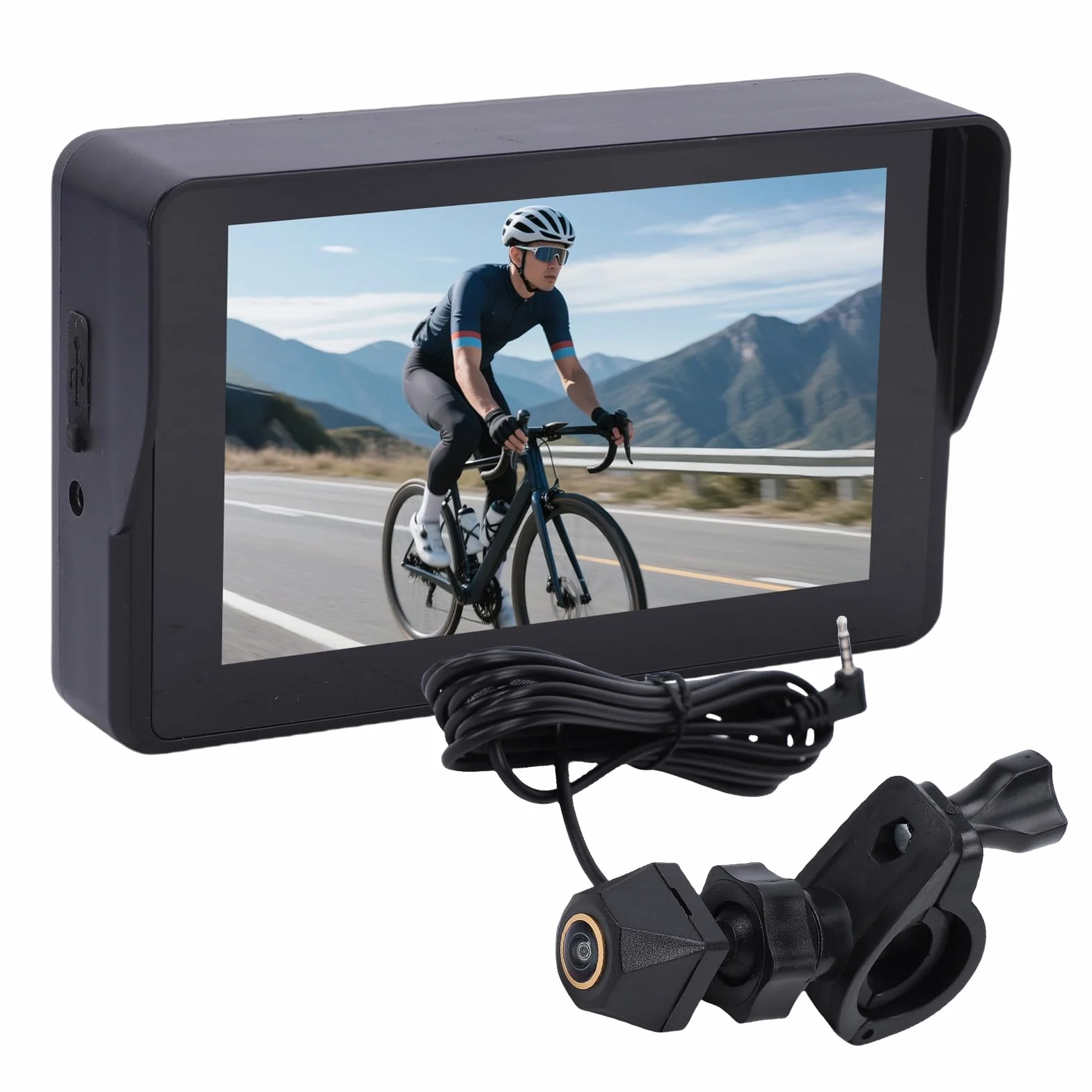 Shkalacar Rowerowa kamera cofania, kamera 1080P z 5-calowym monitorem, noktowizorem, szerokim kątem widzenia 110° do rowerów górskich, rowerów górskich