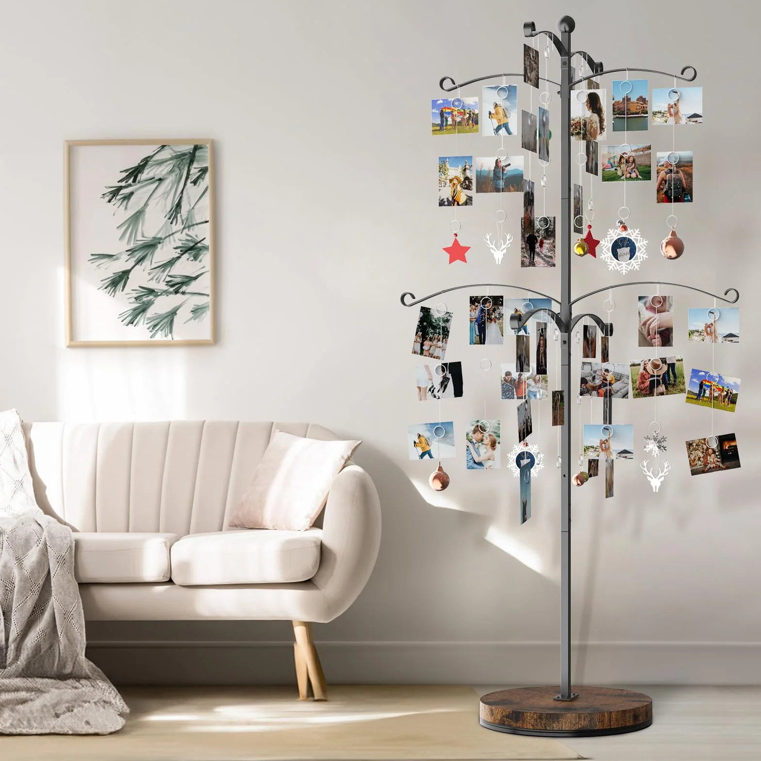 Cadre Photo Pele Mele Métal, 90 Photos, Présentoir Photo avec Base Pivotante en Bois