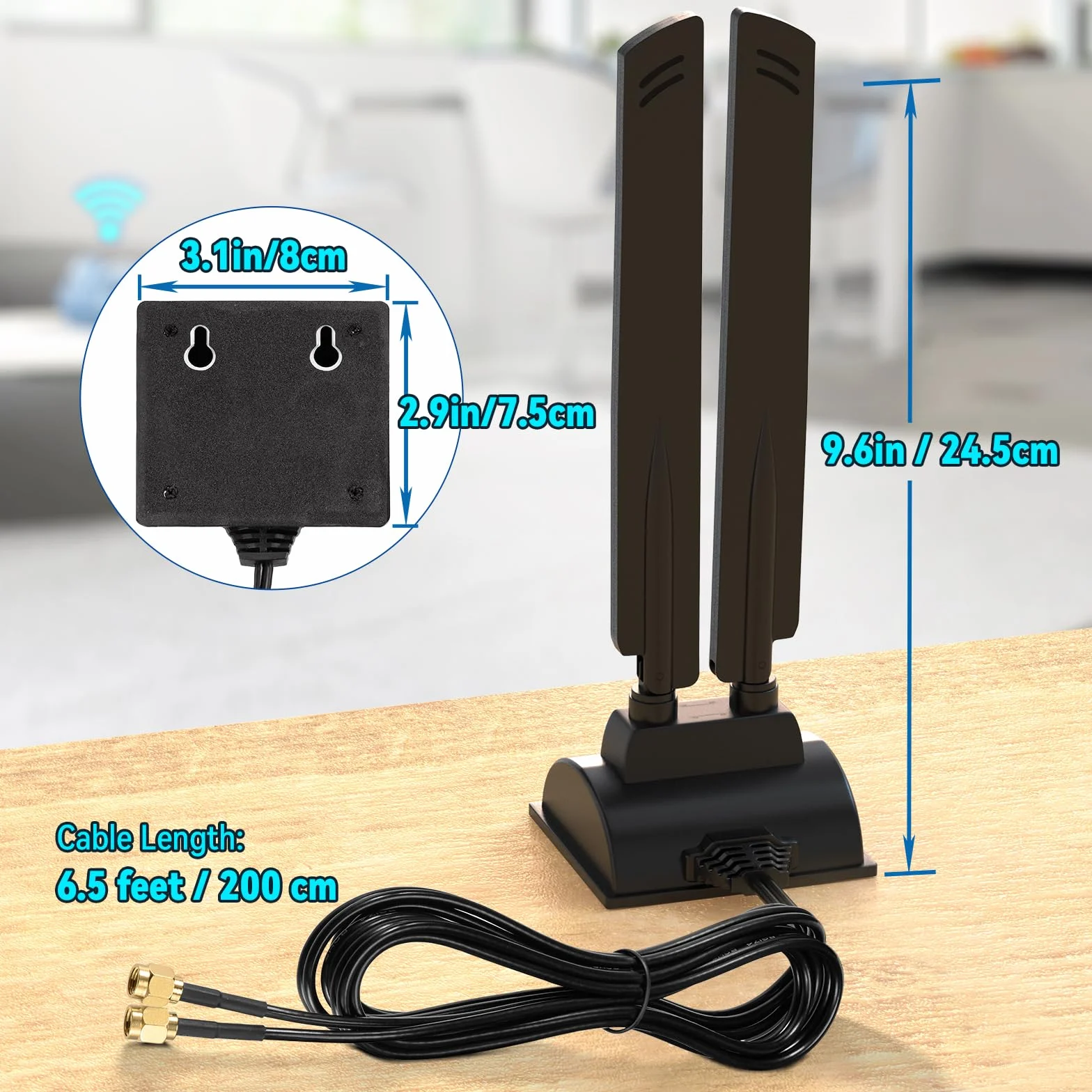 Eightwood Tri Band WiFi 6E Antena RP-SMA Antena WLAN Z magnesowym uchwytem z 200 cm przedłużaczem kabla do PC Bluetooth Płyta główna Router WiFi 6 Kamera Karta PCI