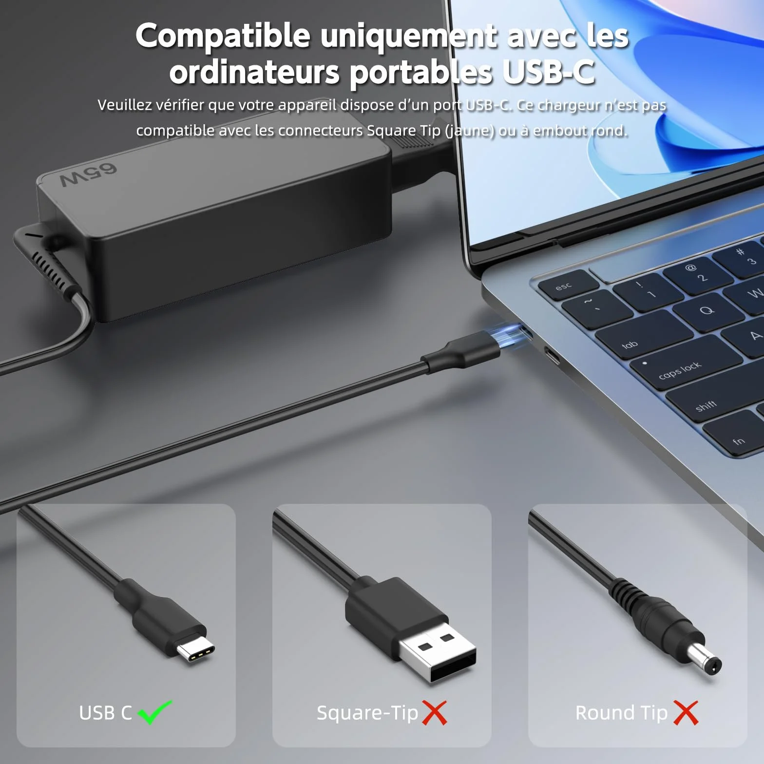 Chargeur USB C 65W pour Lenovo Thinkpad Chromebook T480 T490 T495 T580 T590 L380 L390 L480 L580 E480 E580 E590 C330 300e 500e