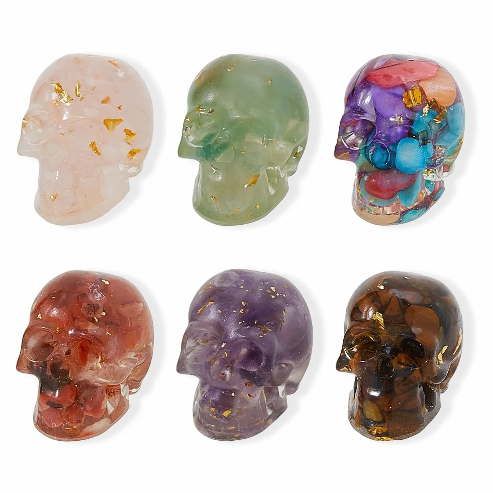 DICOSMETIC 6 pièces mini têtes de mort crâne résine colorée Halloween figurines décoration table