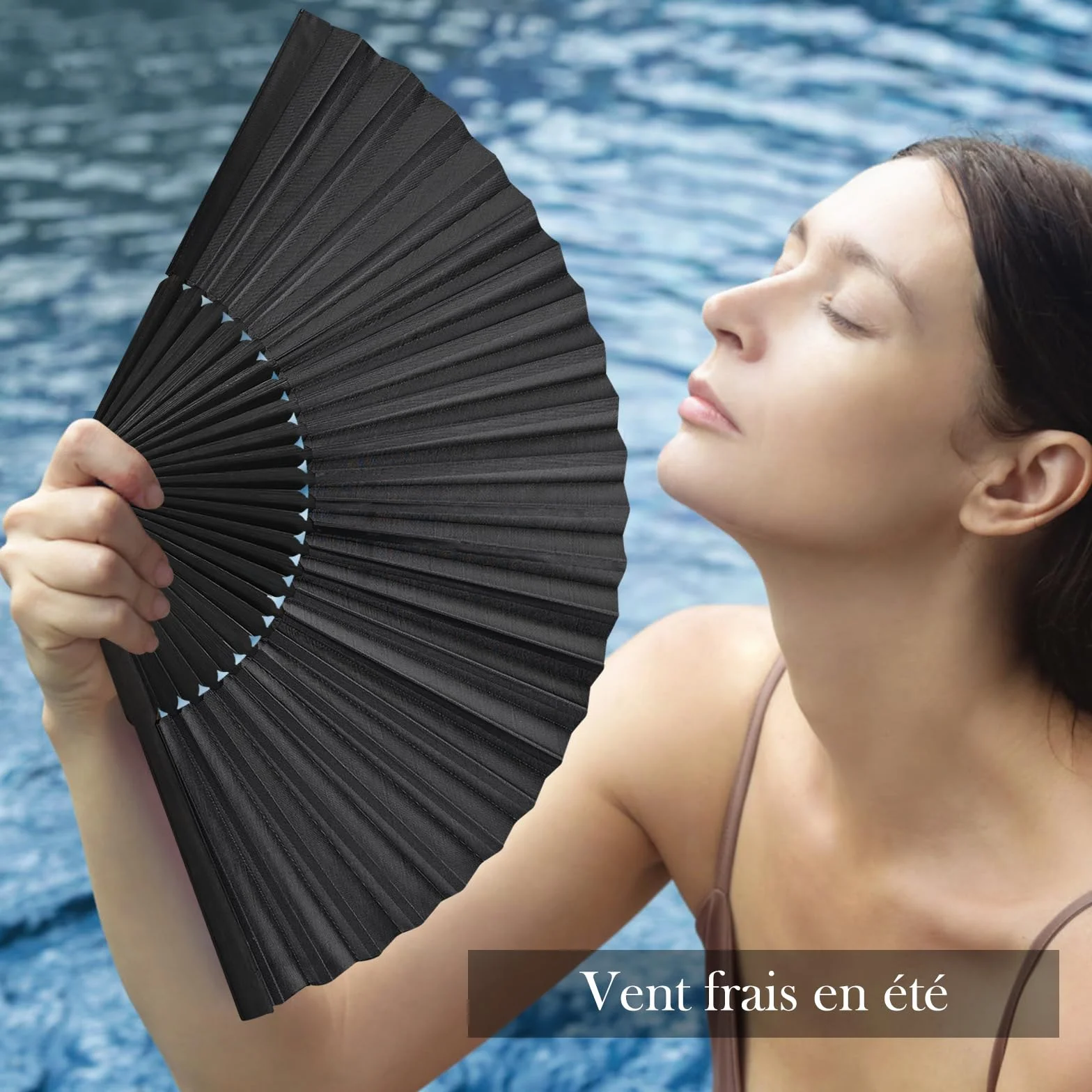 Éventail Pliant en Bambou Noir Classique, Petit Eventail de Poche pour Mariage Fête