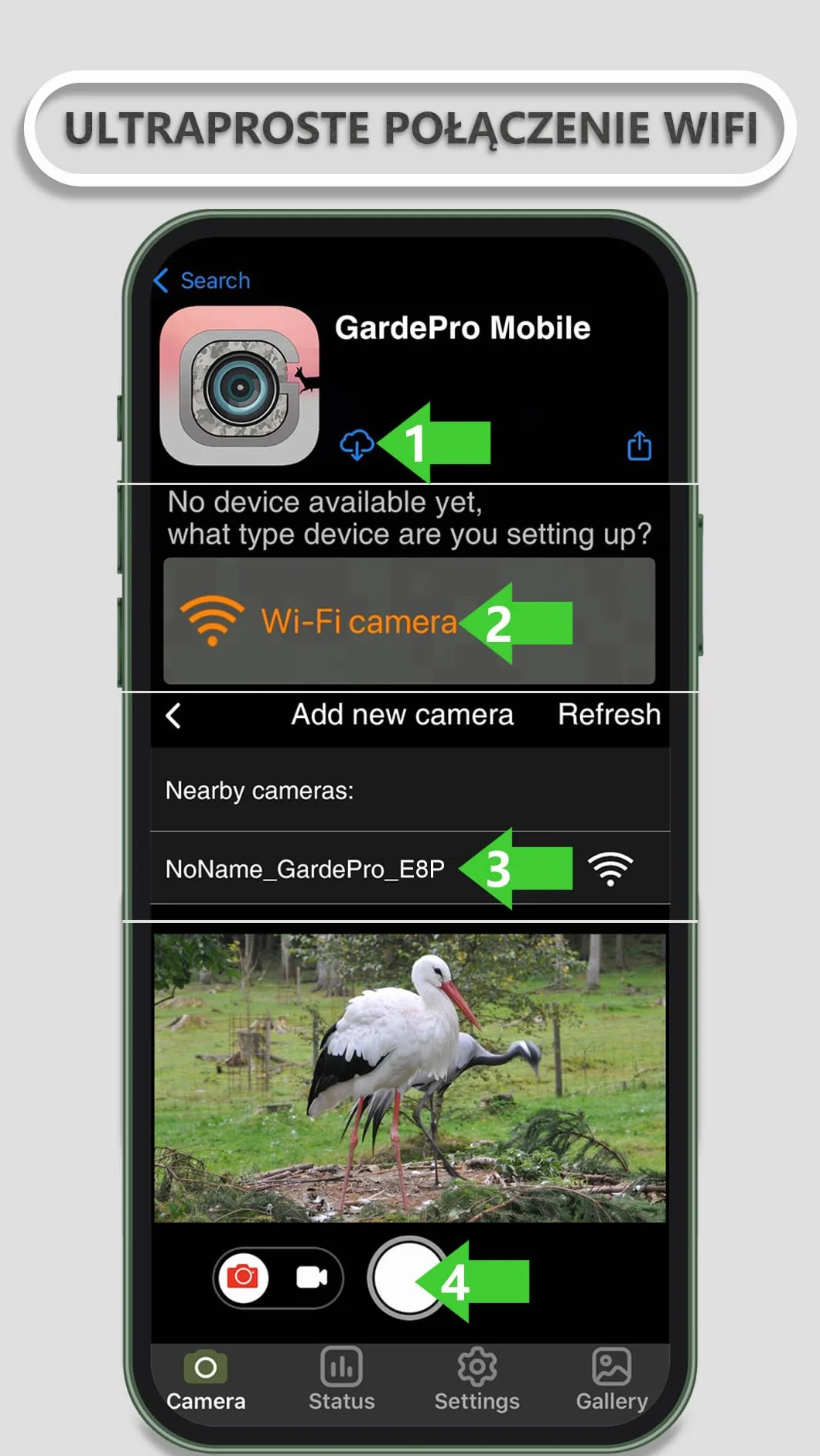 GardePro E8P Max Kamera Myśliwska WiFi, 64MP 1296P, 0.1s Szybki Wyzwalacz, Czujnik Ruchu, Wbudowana Karta SD, Ładowalna Bateria 8000mAh, Przesyłanie na Urządzenia Mobilne