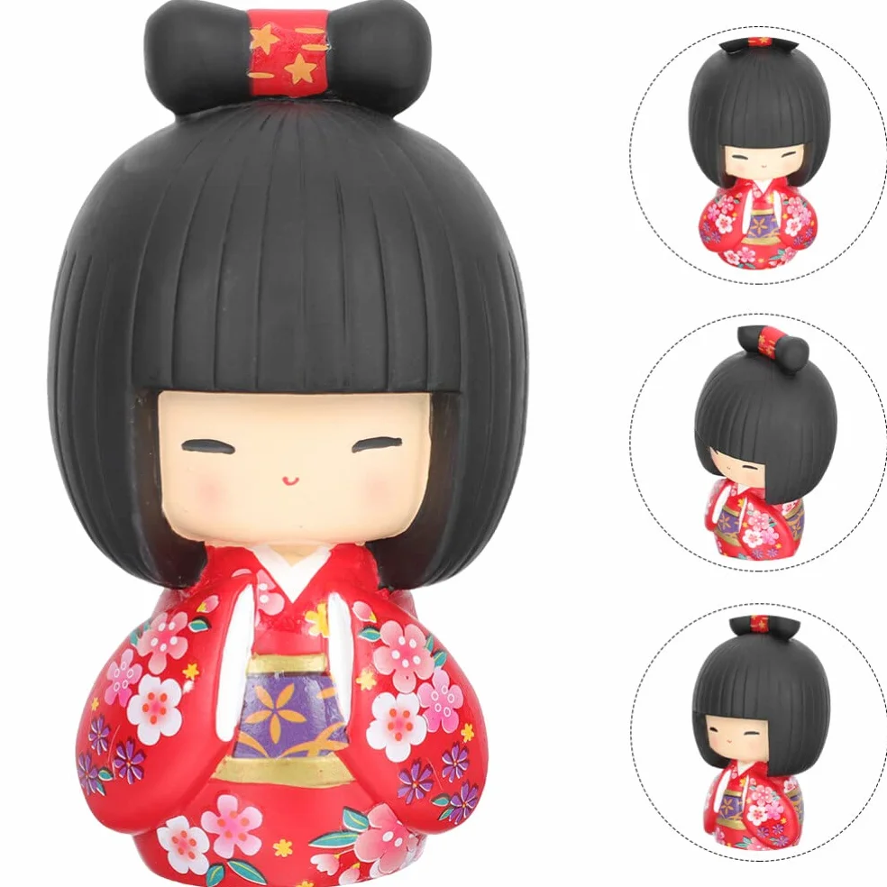Veemoon Statue Japonaise Kokeshi Kimono Poupée DéCoration Table Résine Cadeau Artisanale