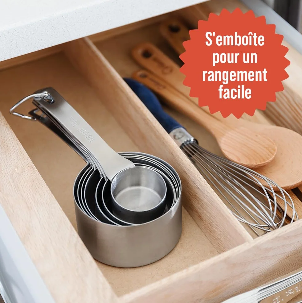Lot de 7 Cuillère Doseuse en Acier Inoxydable - Tasse et Cuillère Mesure de Cuisine pour Ingrédients Secs ou Liquides