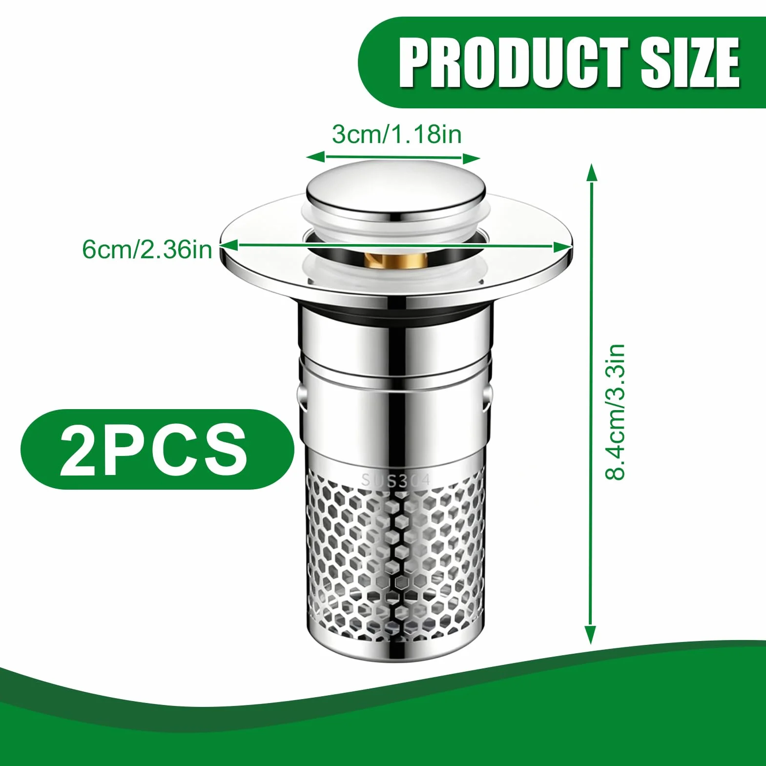 Bouchon de Vidange Universel Pop Up 34-40mm INOX Cuivre avec Filtre Intégré pour Lavabo Baignoire