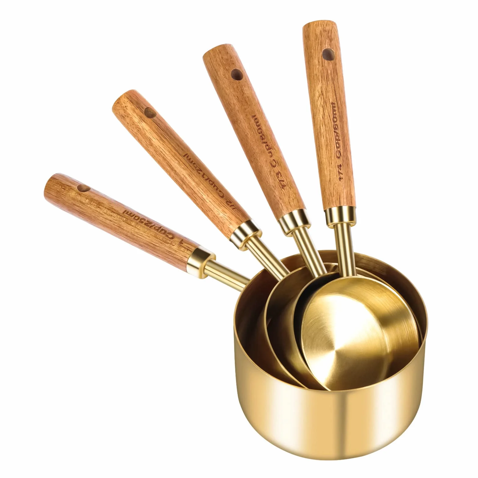 Cuteefun Ensemble de 8 Cuillères et Tasses à Mesurer, Acier Inoxydable, Finition Polie Or, pour la Cuisson