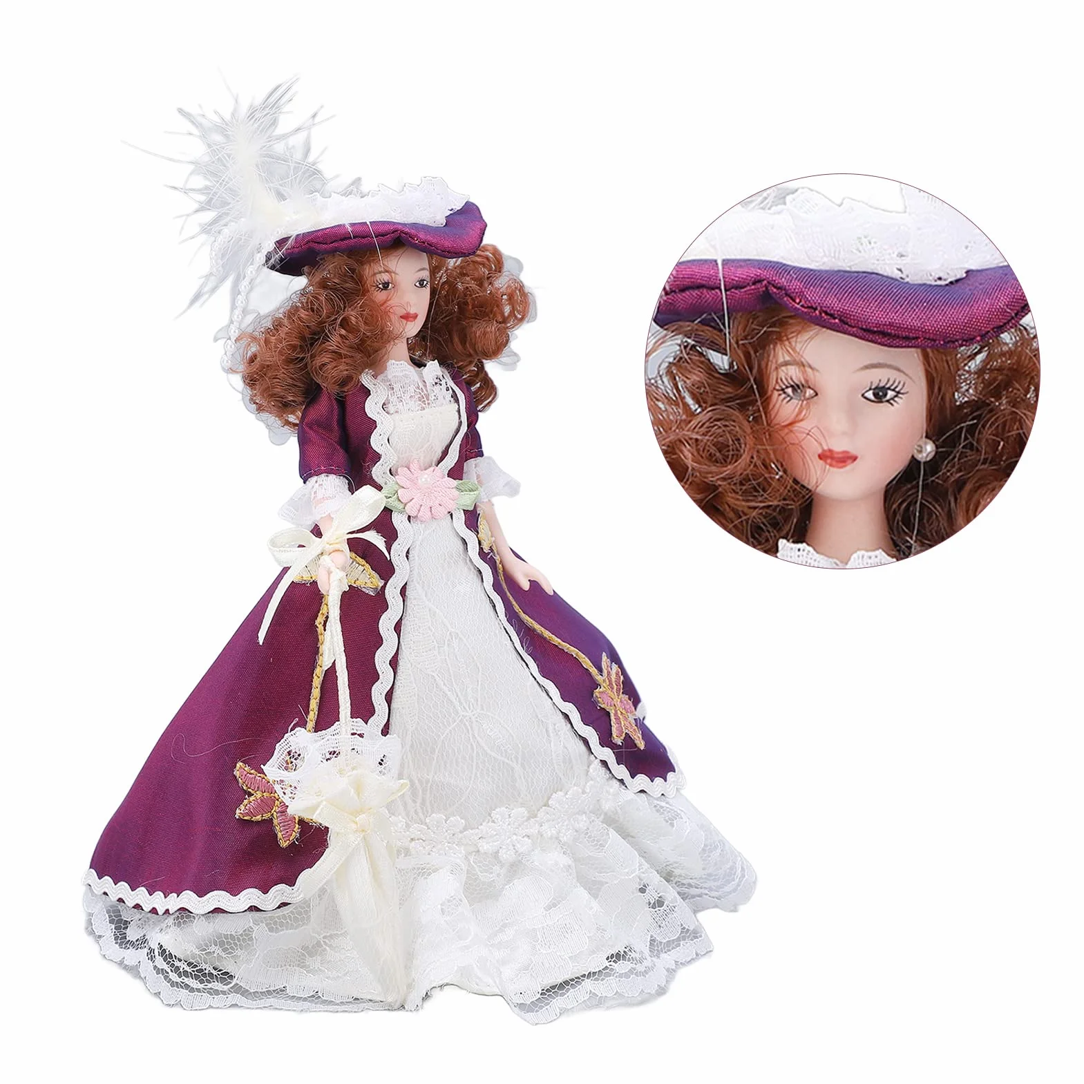 Personnes Miniatures en Porcelaine Victorienne Jupe Foncée Chapeau Femme Poupée en Céramique pour Décoration de Maison de Poupée