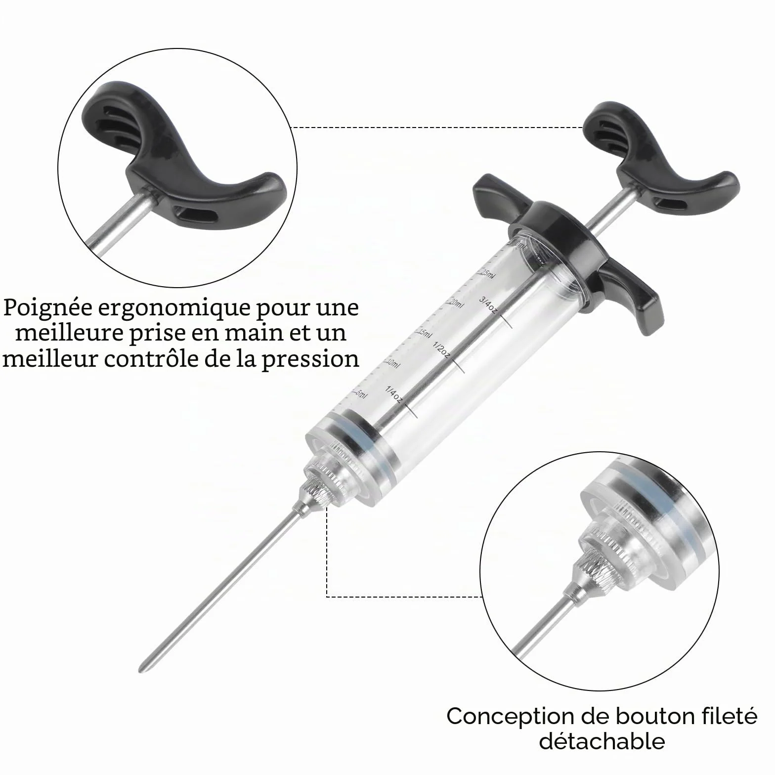 Windfromort Seringue Alimentaire 30 ML - Seringue avec Aiguille en Acier INOX 304-3 Aiguilles pour Confiture et Viande (Rouge)