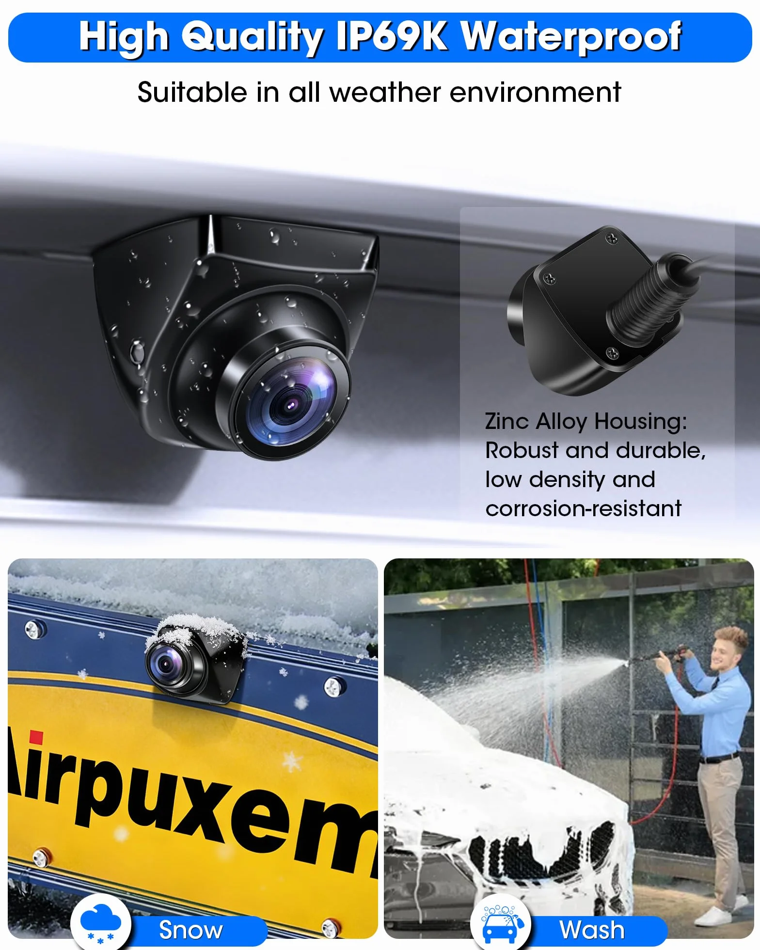Kamera cofania AHD 1080P/AHD 720P/CVBS/PAL kamera cofania samochodowa obracana o 360° uniwersalna kamera cofania modernizacja noktowizor IP69 wodoodporna 170° szeroki kąt do SUV-a 12 V-24 V