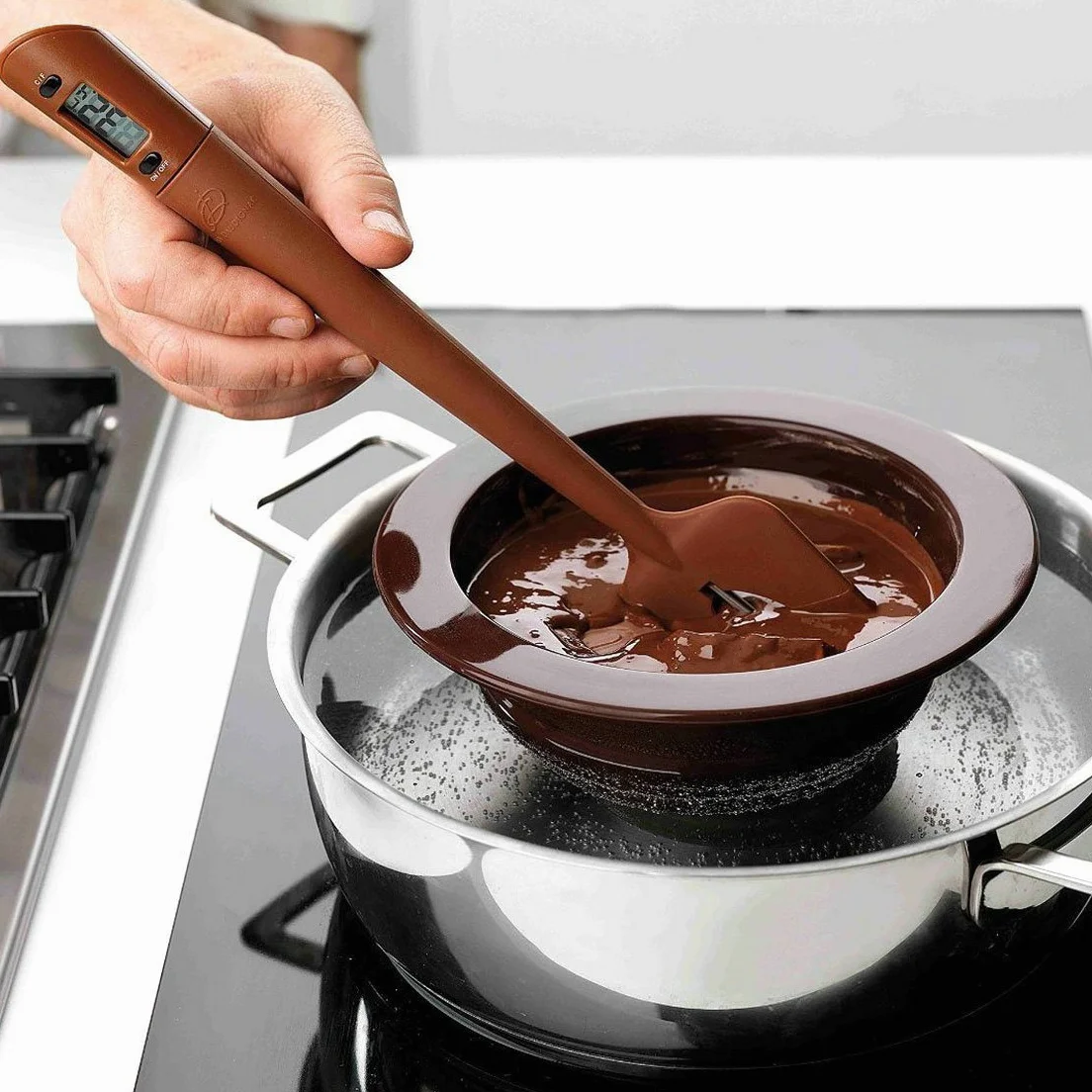 Spatule Thermomètre à Chocolat Silicone Marron pour Pâtisserie