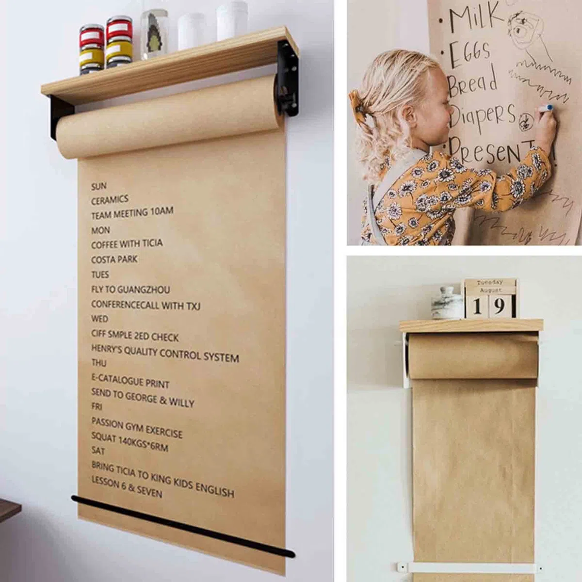 Distributeur Et Coupe-Papier Mural, Distributeur De Papier Kraft/Coupe-Papier d'emballage, pour La Maison, Le Bureau, Un Café Ou Une École, Papier Kraft, Largeur 70 Cm.