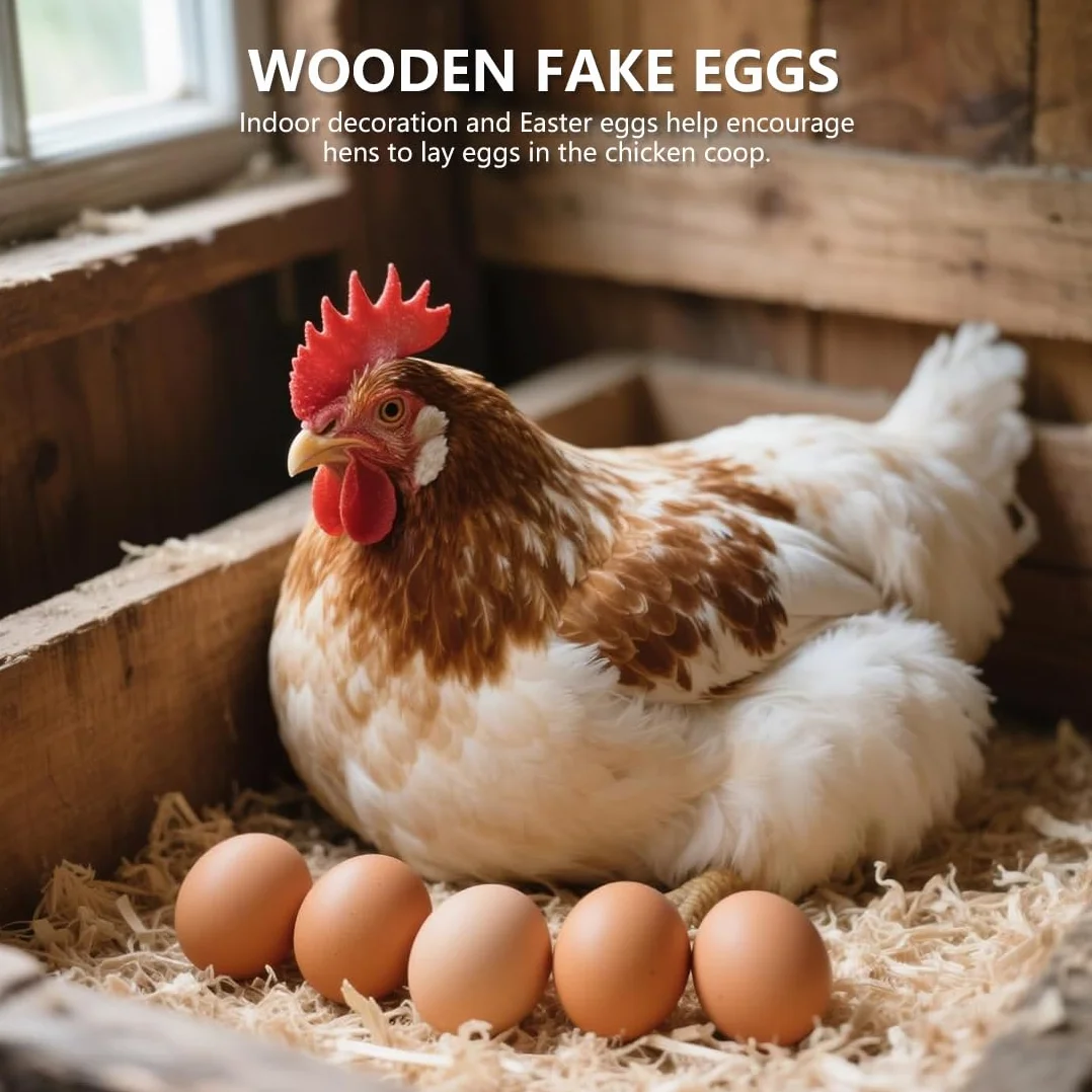 Œufs artificiels en bois lot de 6 pour poules, œufs décoratifs à peindre Pâques