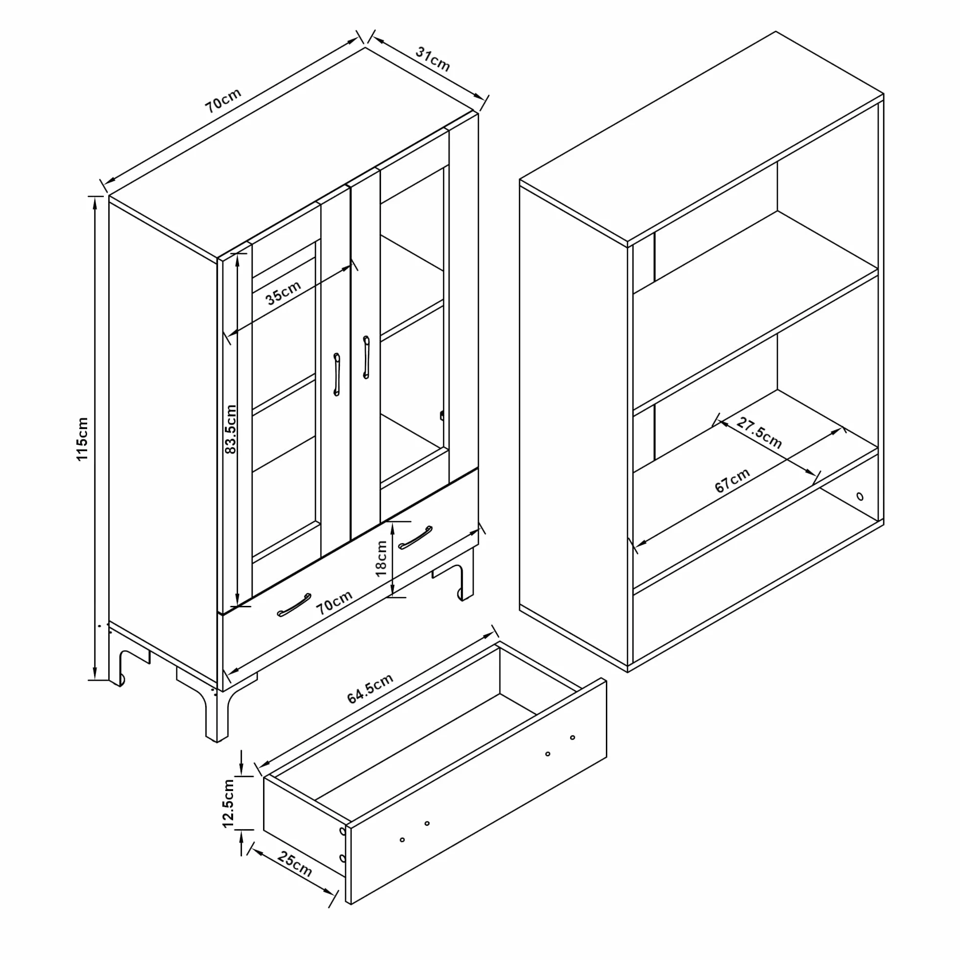[en.casa] Armoire Vitrée Meuble de Rangement Bibliothèque Vaisselier Buffet Élégante pour Salon Cuisine Chambre Salle à Manger Panneau de Particules Verre 115 x 70 x 31 cm Effet Chêne