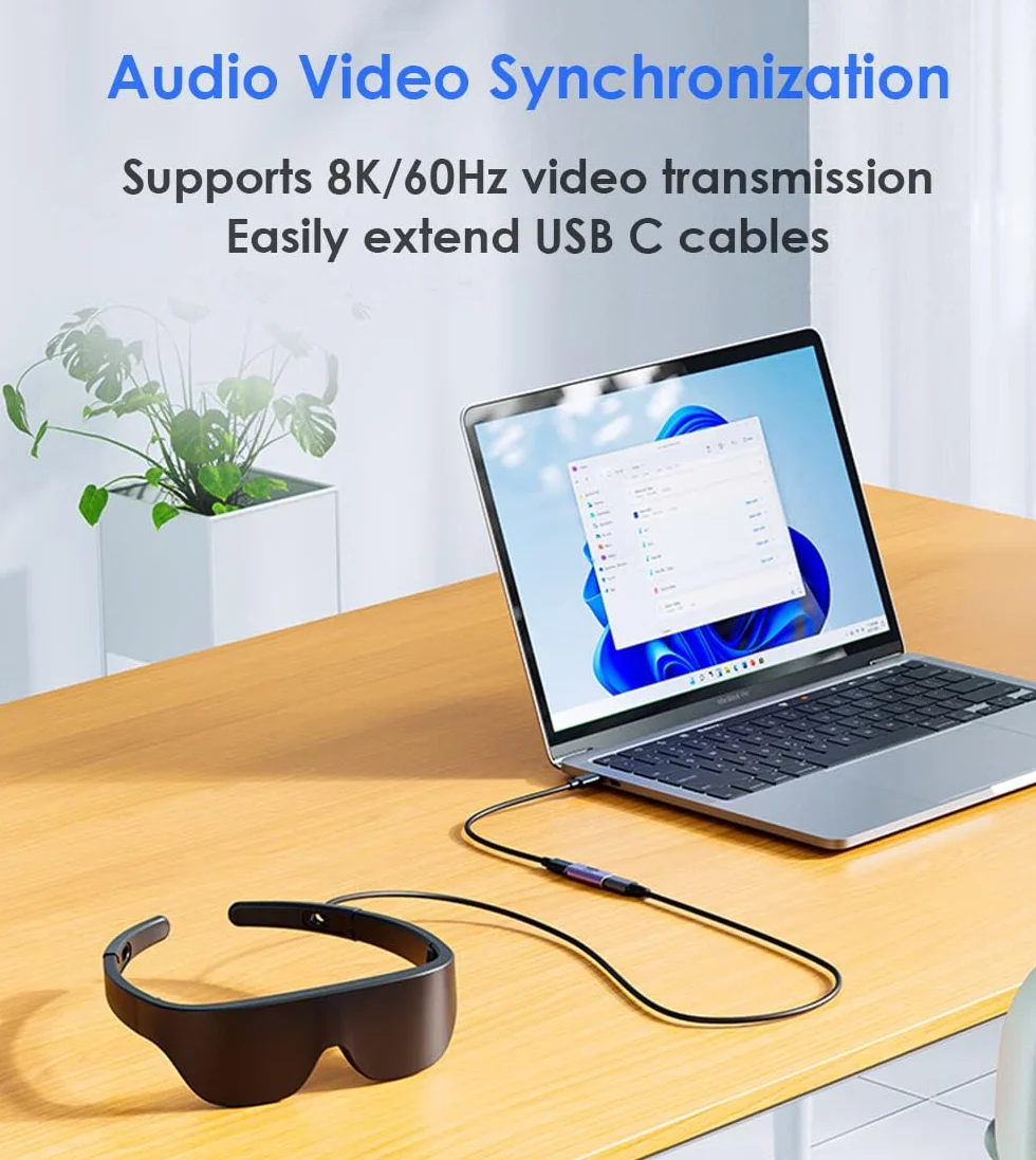Adapter USB C do gniazda, złącze USB C, przedłużacz USB typu C, obsługuje transmisję 40 Gbit/s, ładowanie 100 W, 8 K/60 Hz, kompatybilny z Thunderbolt 4/3, MacBook Pro/Air i wieloma innymi