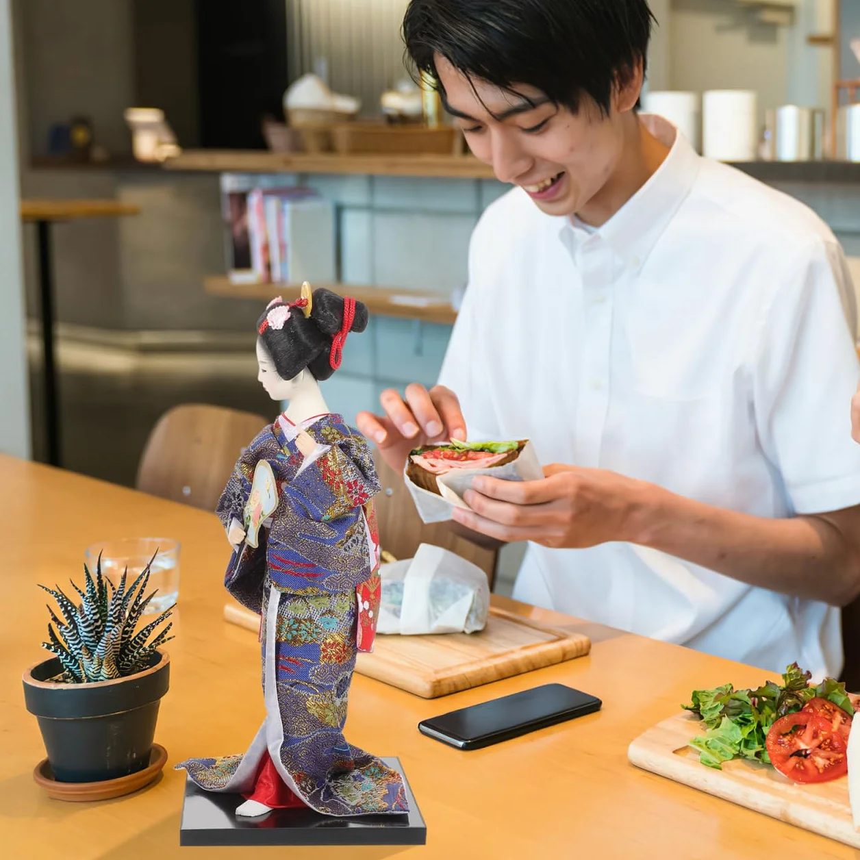 Veemoon Poupée Japonaise en Porcelaine 30 Cm Peinte à La Main Décoration Intérieure Traditionnelle