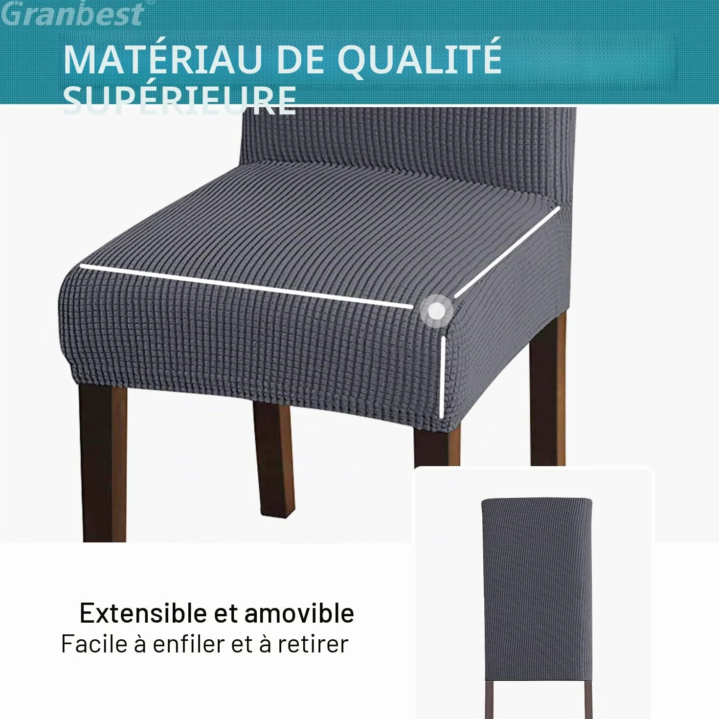 Granbest Lot de 4 Housses de Chaise de Salle à Manger Haute Extensibilité, Ajustement Universel, Gris