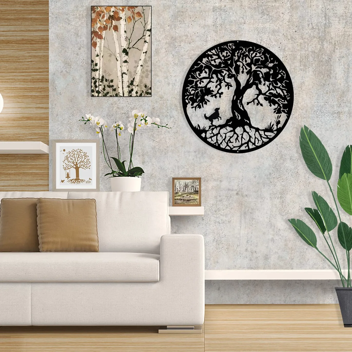Arbre de vie avec chien Décoration Murale en Métal 50cm 19.7 pouces