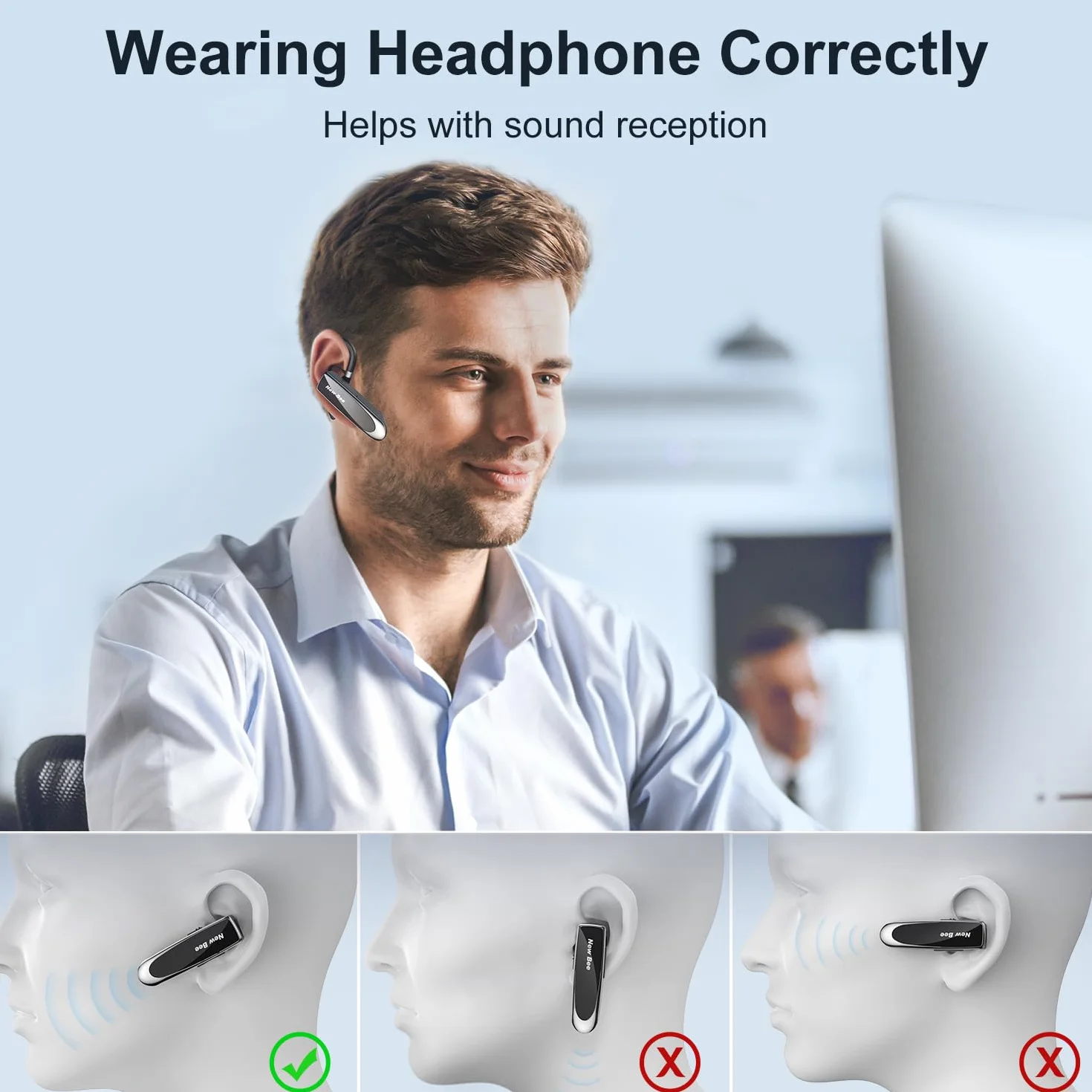 New Bee Zestaw słuchawkowy Bluetooth bezprzewodowy zestaw głośnomówiący z mikrofonem do iPhone Samsung Huawei z 60 dniami czuwania czarny