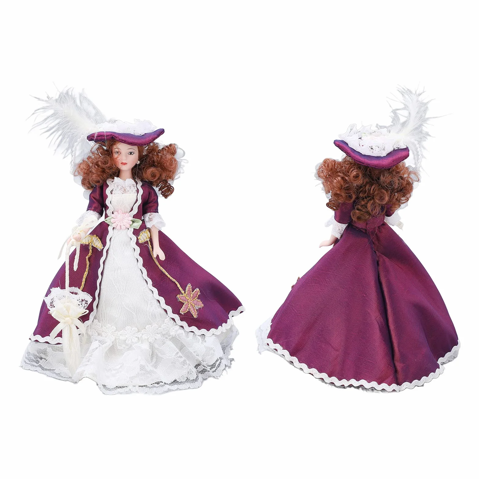 Personnes Miniatures en Porcelaine Victorienne Jupe Foncée Chapeau Femme Poupée en Céramique pour Décoration de Maison de Poupée