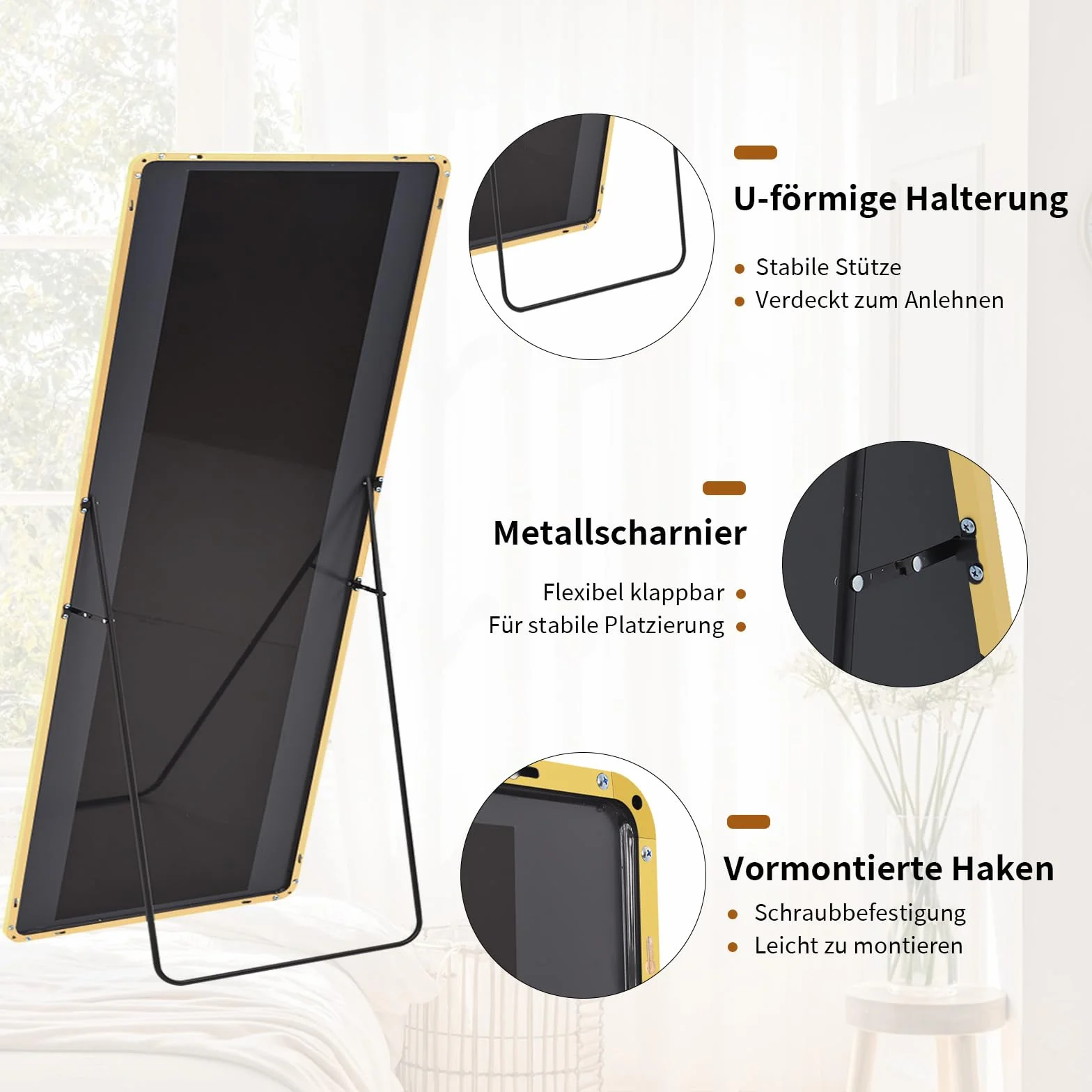 Koonmi Grand Miroir Vertical Pleine Longueur 76 x 171 cm sur Pied avec Support et Porte-manteau Mural pour Chambre