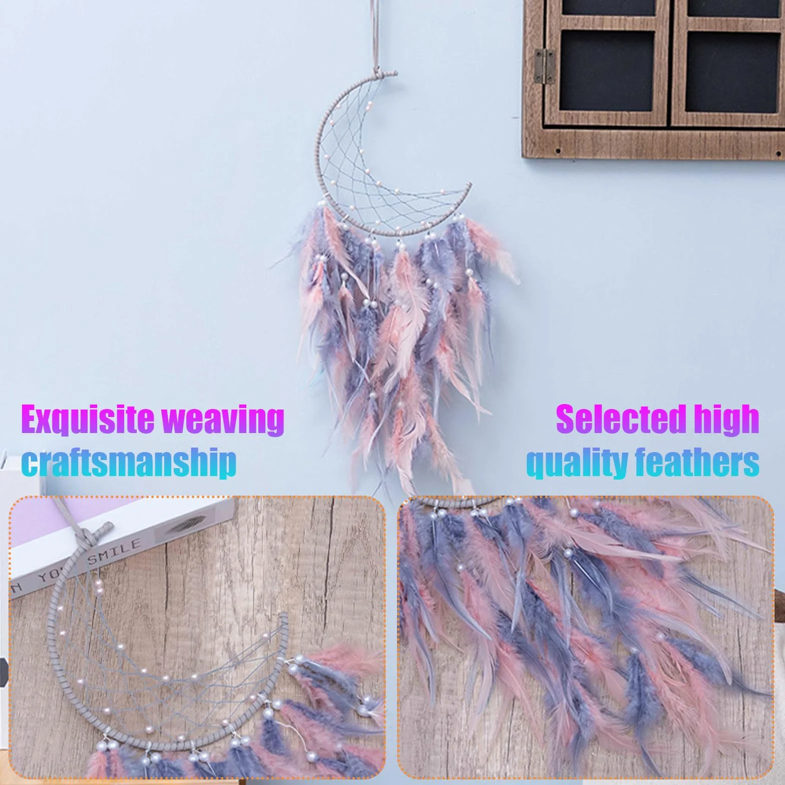 Attrape-Rêves en Plume, Faite Main, Décoration Murale pour Chambre Maison
