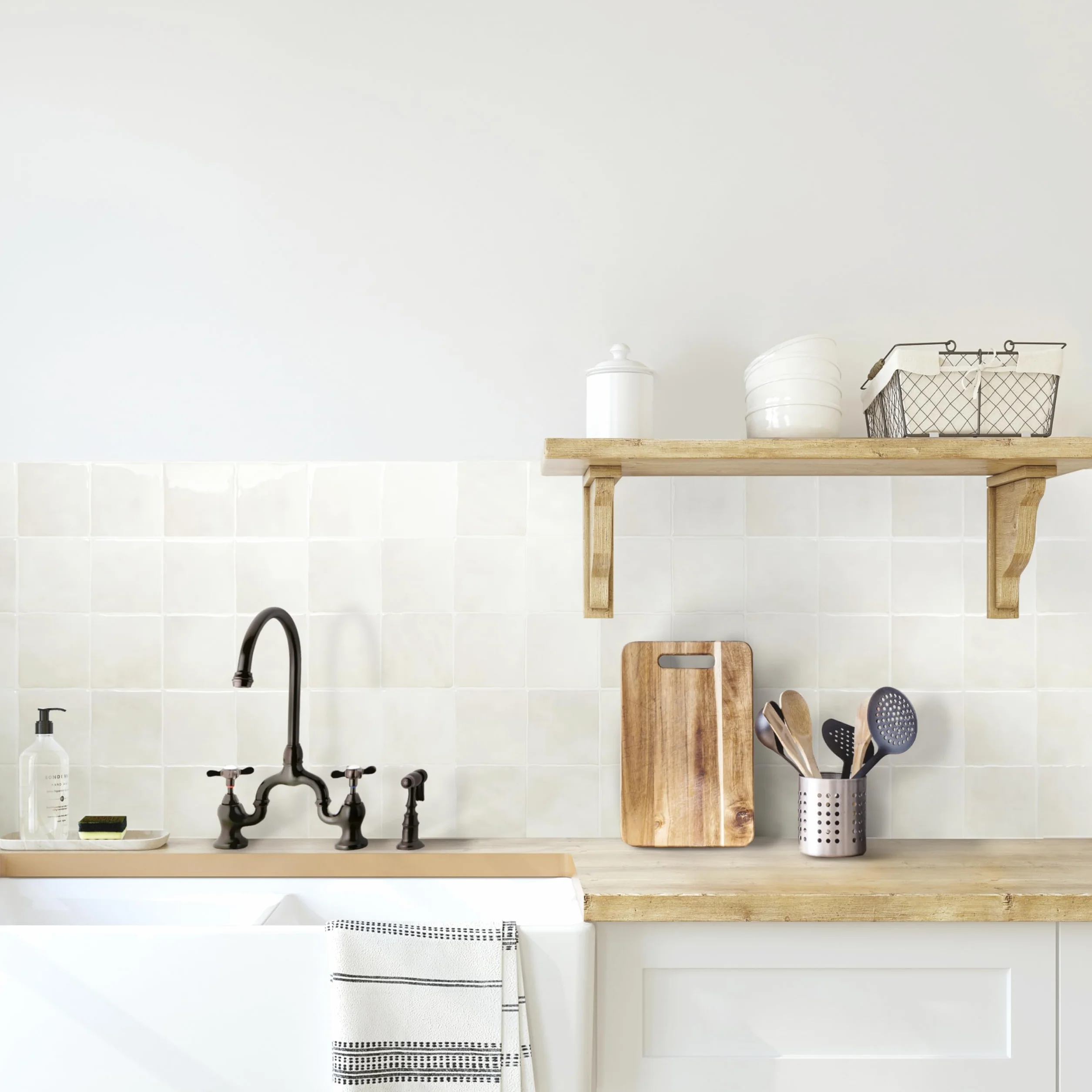 Smart Tiles Credence Adhesive Cuisine Zellige Beige/Gris, Carrelage Adhesif Mural Salle de Bain 3D, 5 Stickers Muraux 22.86x22.86 cm