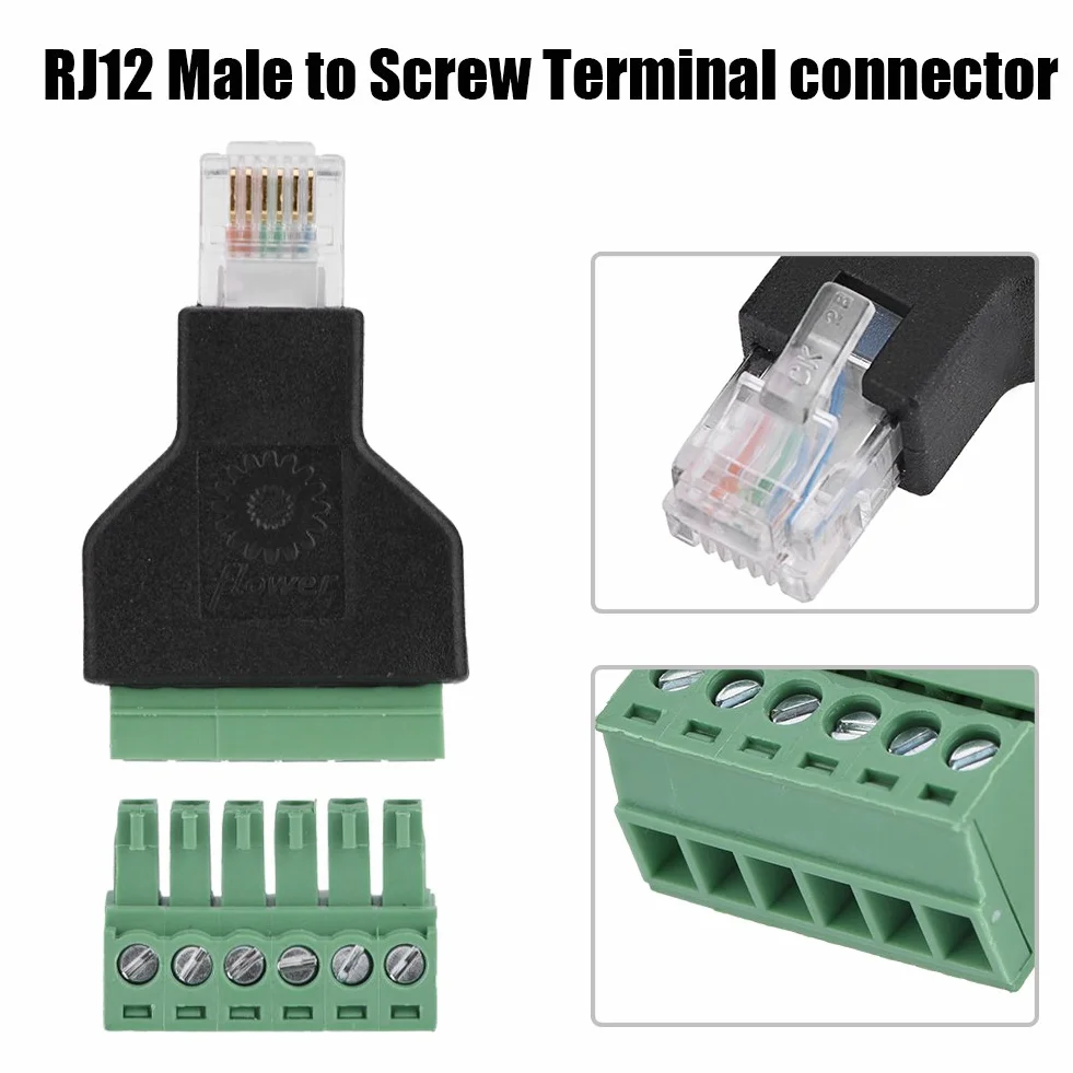6-biegunowa wtyczka 6P6C z wtyczką RJ12 i ekranowanym adapterem do złącza CCTV