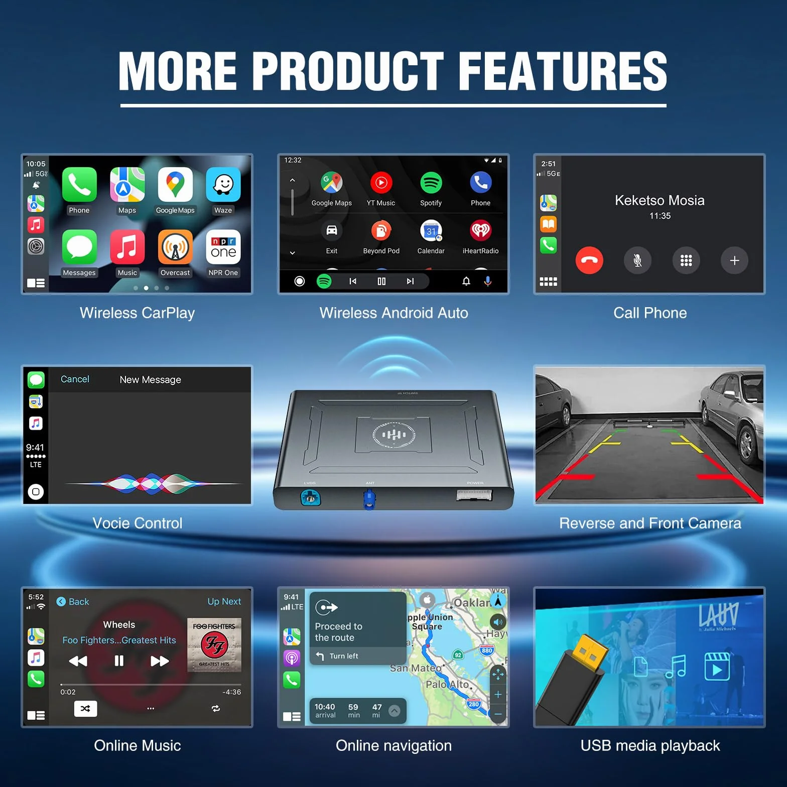 ANDREAM Plug & Play bezprzewodowy zestaw do modernizacji CarPlay i Android Auto - AirPlay, Mirror Link - pasuje do modeli Opel 2008-2016