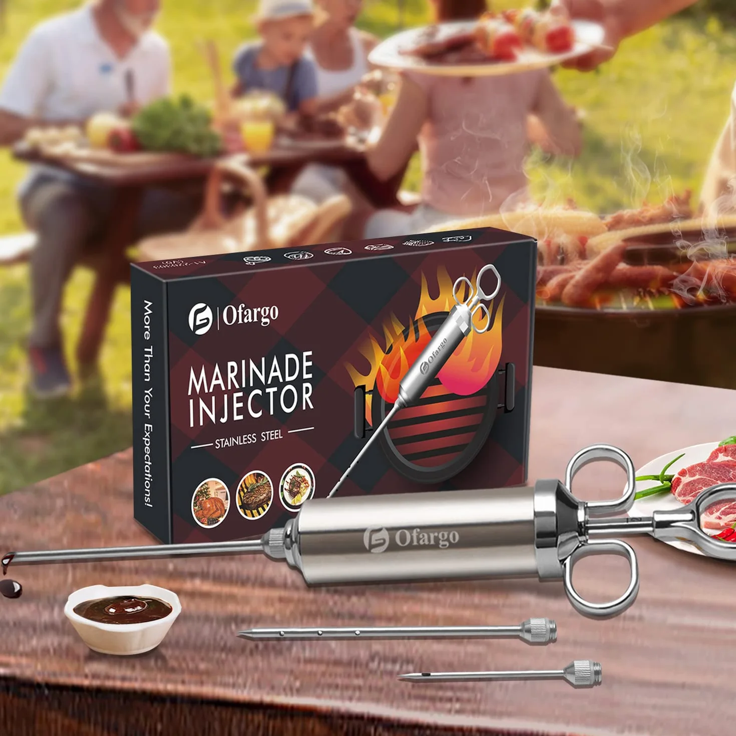 Seringue alimentaire Ofargo 60 ml avec 3 aiguilles pour viande, marinade BBQ