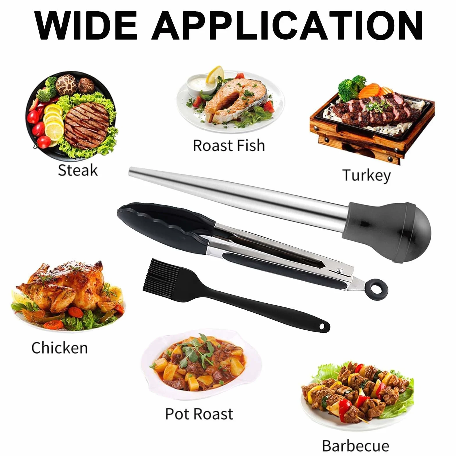 Seringue Alimentaire Poire à Sauce en Acier Inoxydable 304, Pipette INOX avec Clips Alimentaires