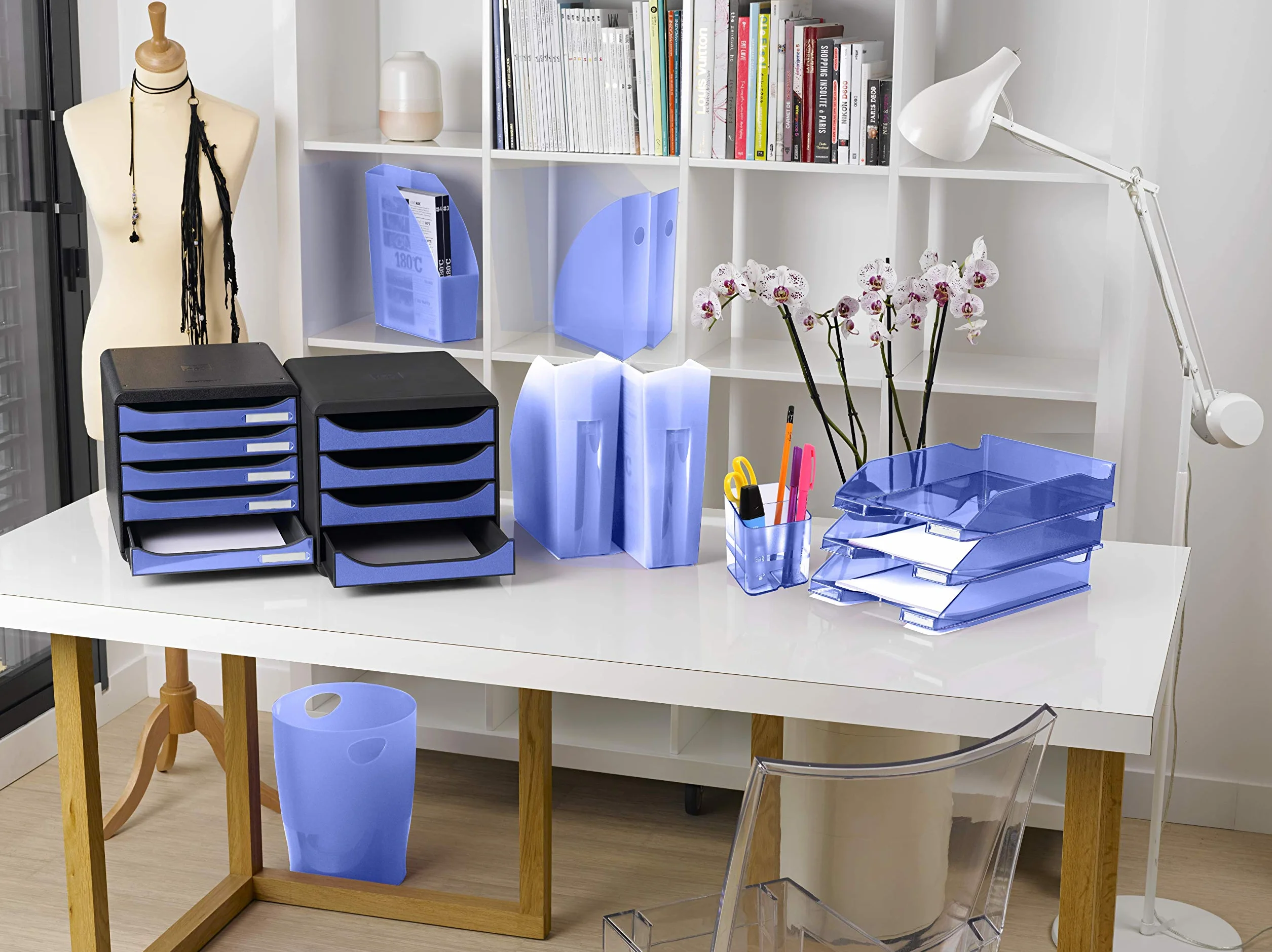 EXACOMPTA Corbeille à papier ECOBIN bleu glacé transparent