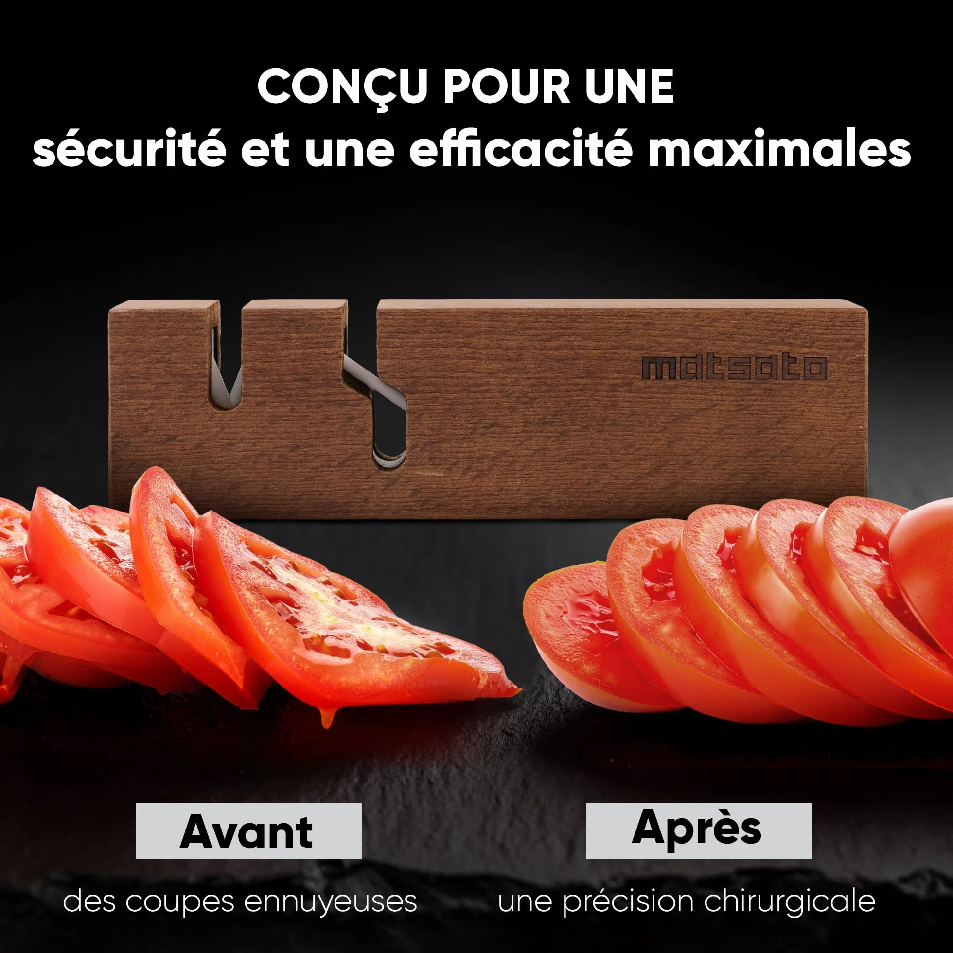 Matsato Aiguiseur Couteaux Manuel 2-en-1 pour Couteaux de Cuisine Base Antidérapante