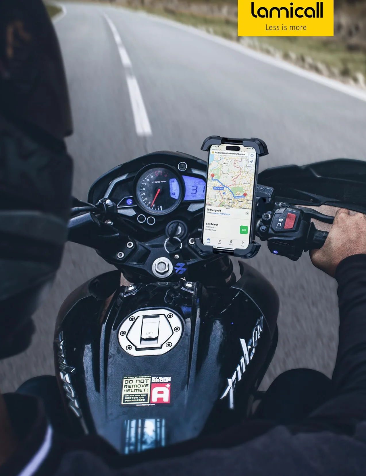 Lamicall Uchwyt na telefon dla motocykli[Podwójna antywstrząsowa]-Montaż na telefon do motocykla, uchwyt na telefon do roweru dla iPhone 16 15 14 13 12 Pro Max Plus Mini,Samsung,4,7-6,7” - Czarny