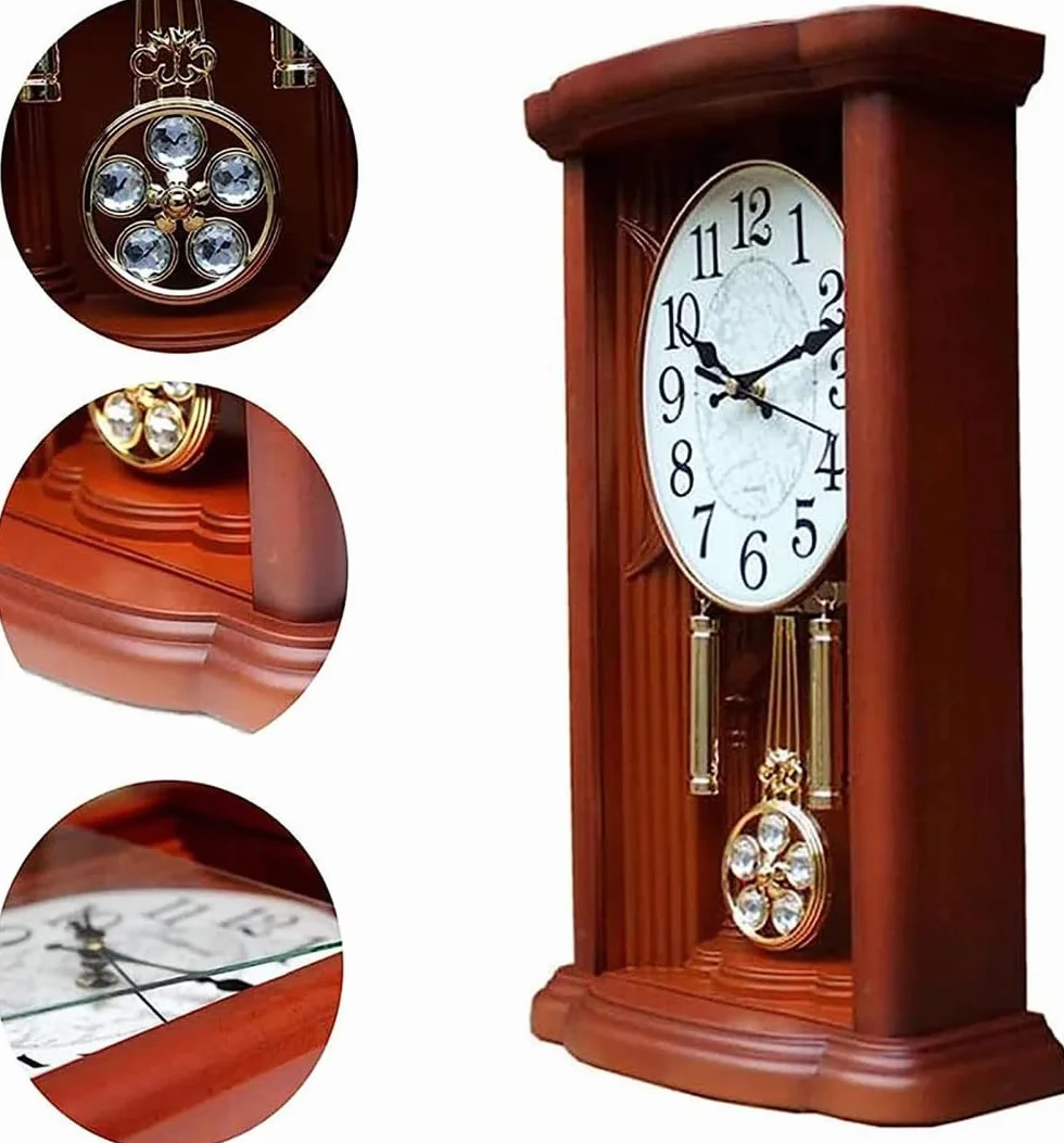 Horloge de Cheminée Vintage à Pendule avec Carillon Westminster en Bois