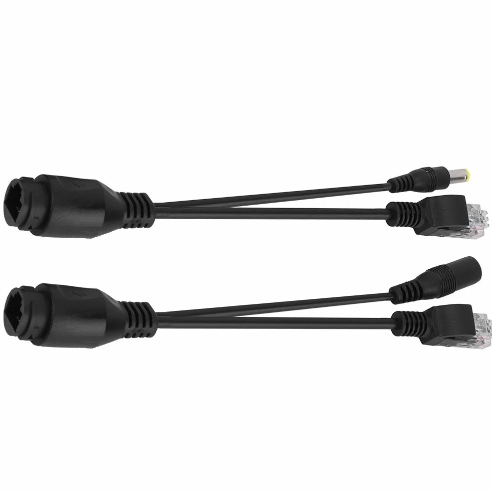 Rozdzielacz POE, wodoodporny kabel Ethernet 12 V zasilany pasywnym wtryskiwaczem rozdzielacza (kolor: czarny)