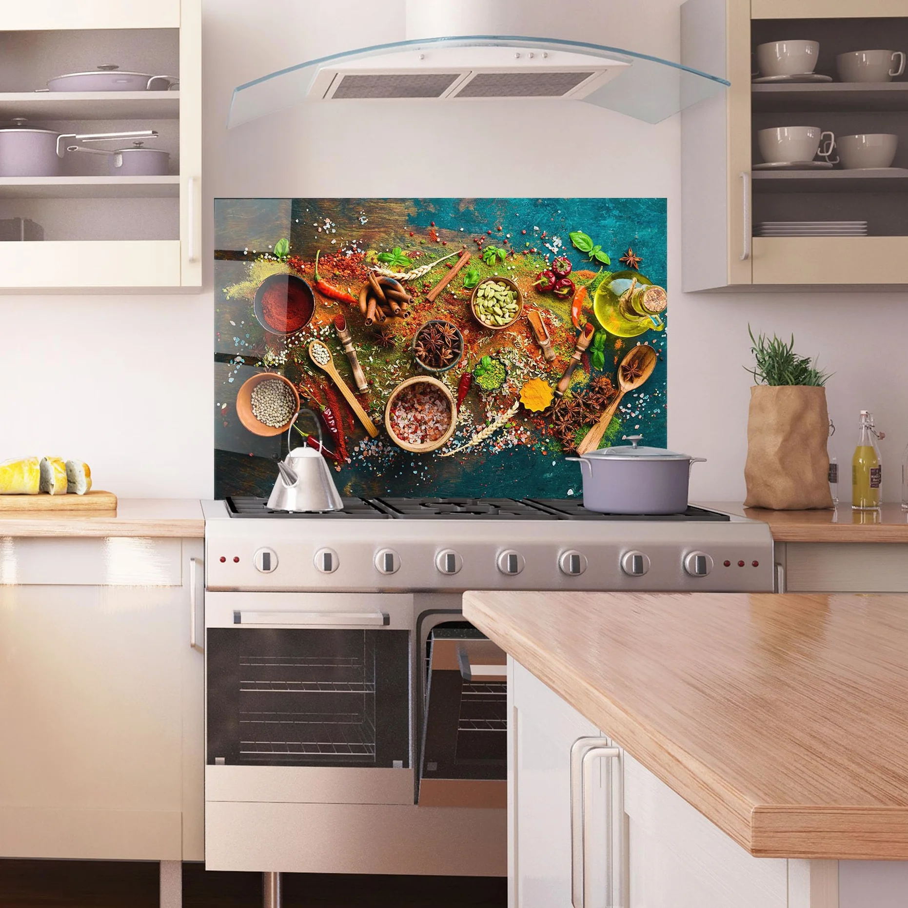 ARTHUB® Crédence de Cuisine en Verre 60x80 cm, Seasonings Mix | Protection Contre Les éclaboussures, Revêtement Mural en Carreaux, Plaque en Verre, Verre trempé, Aliments, Épices