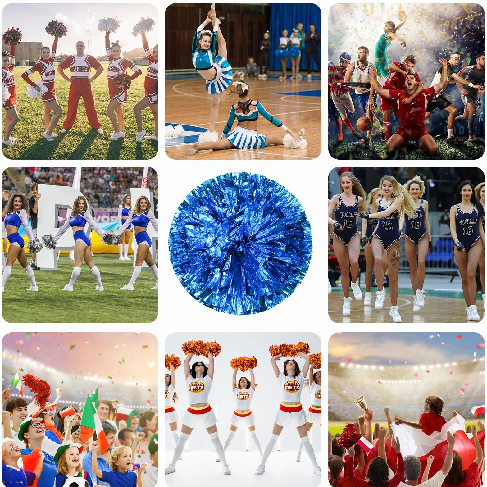 Lot de 8 Pompons de Cheerleading, avec système de Fixation à Quatre Doigts, Parfaits pour Encourager Les équipes Sportives, la Danse et Les Supporters.