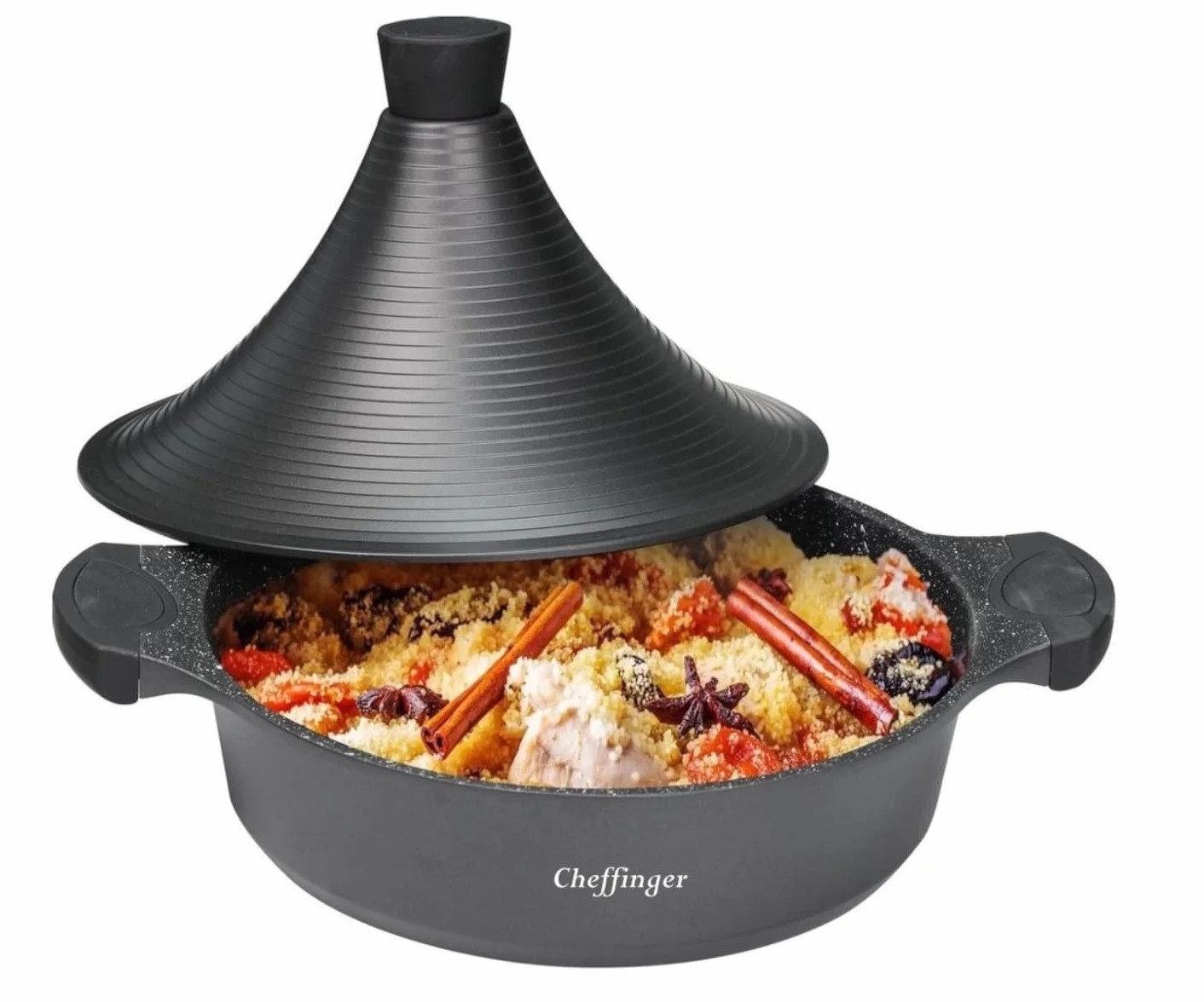 Cheffinger Tajine en fonte d'aluminium - Diamètre : 28 cm - Cuit-vapeur - Noir - CF-TAJ28