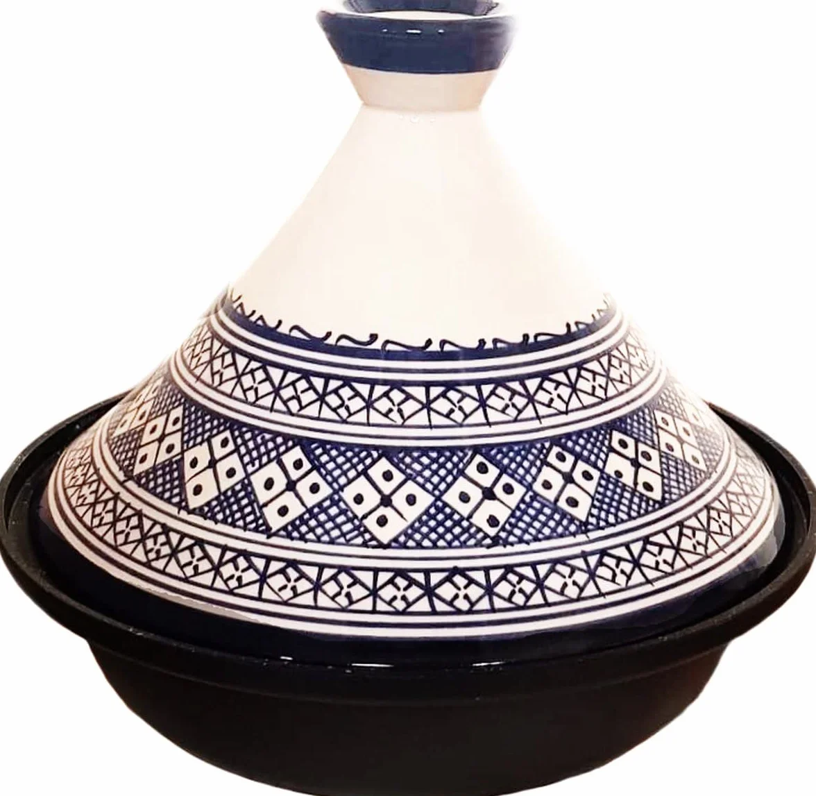 Tajine Fes Ø30cm - Induction – Céramique colorée faite à la main – blanc/bleu