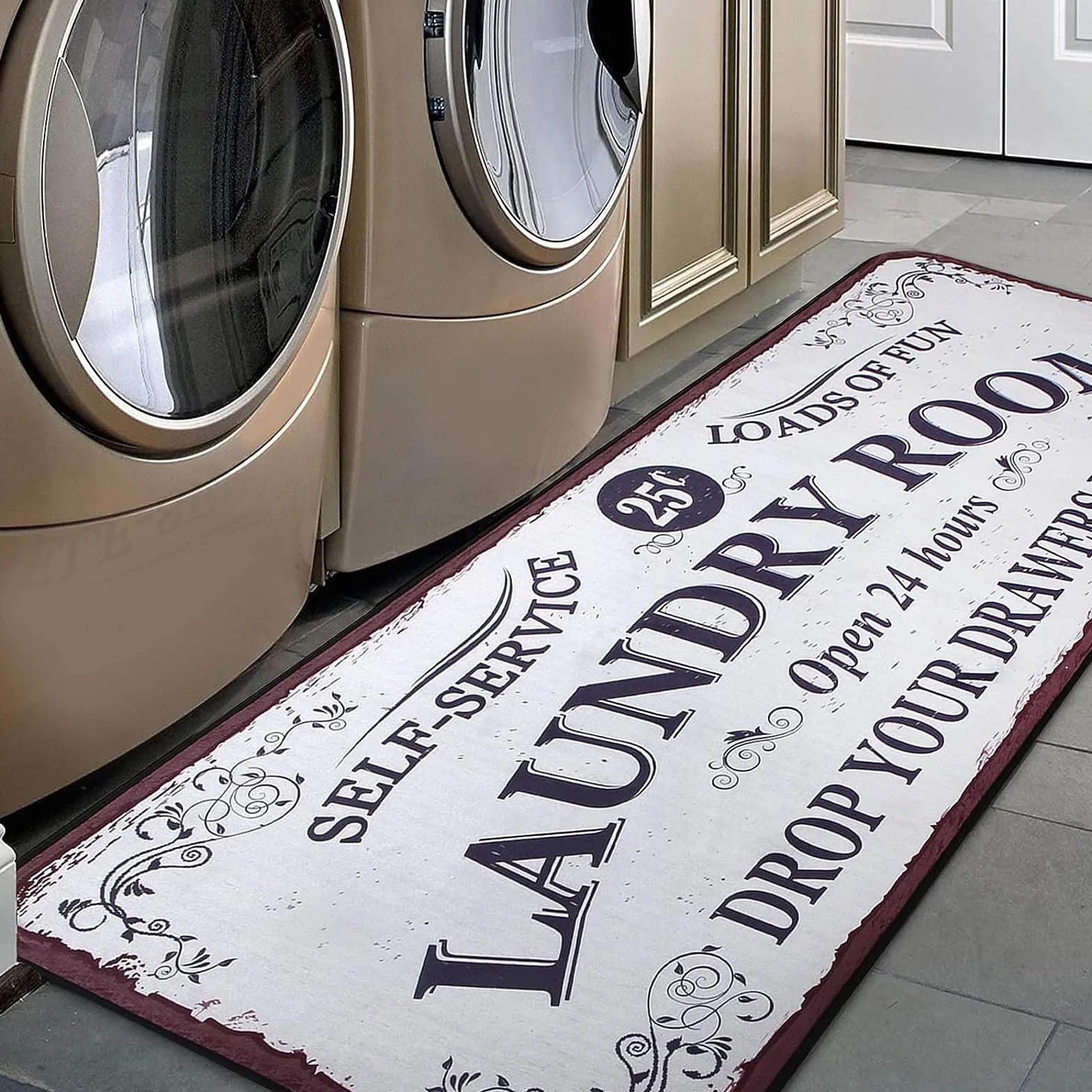 Tapis de buanderie vintage velours antidérapant lavable 50 x 160 cm blanc