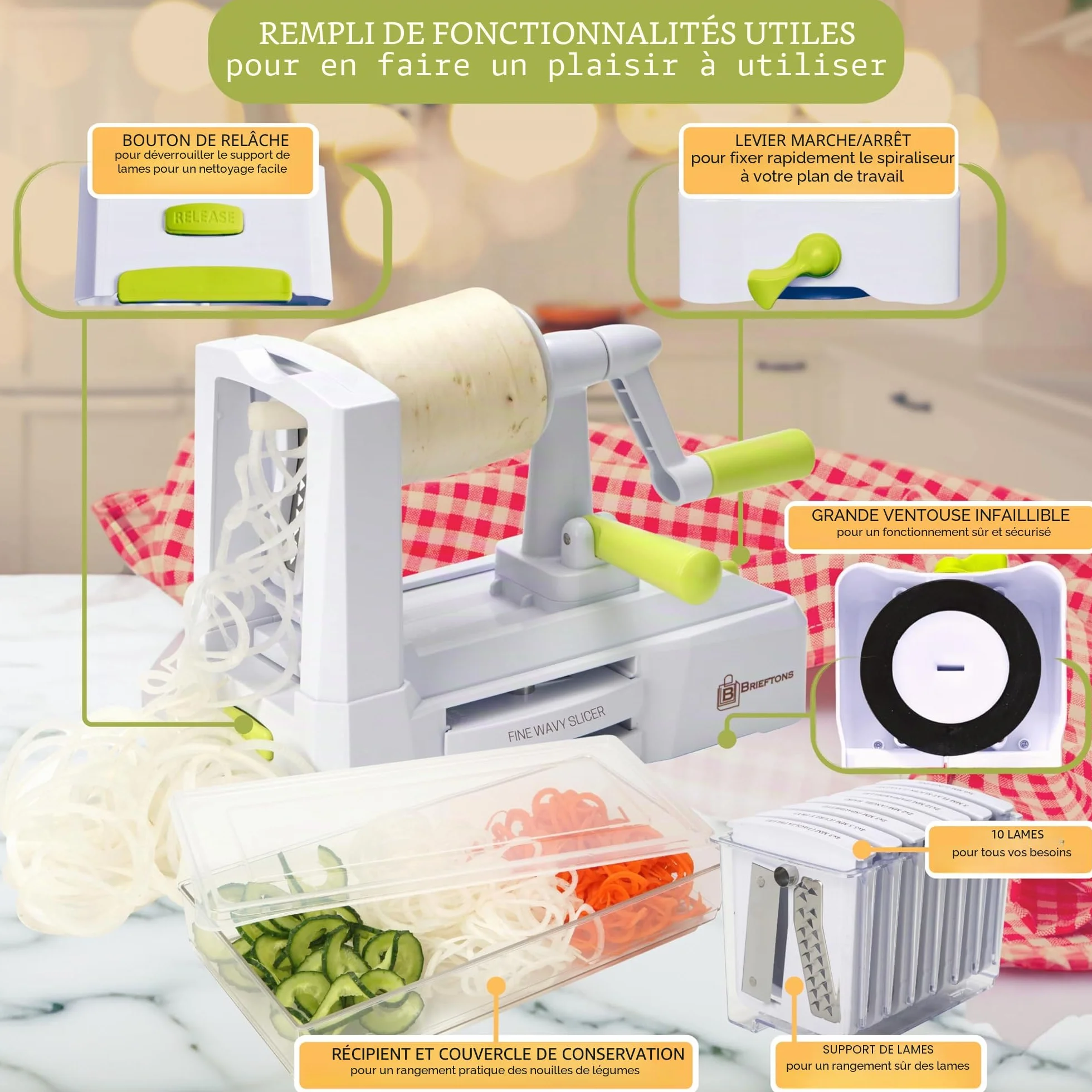 Spiraliseur À 10 Lames Brieftons: La Trancheuse En Spirale La Plus Forte Et La Plus Lourde, La Meilleure Machine À Pâtes Végétariennes Et À Spaghettis Pour Les Repas À Faible Teneur En Glucides